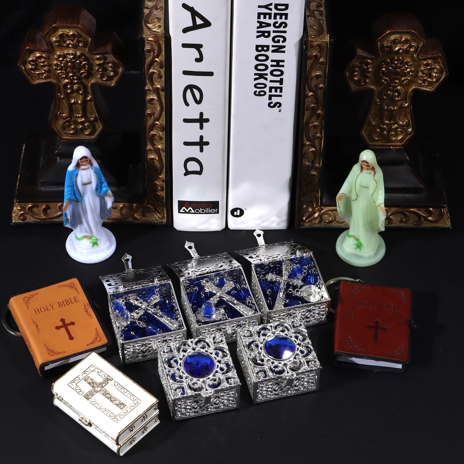 Blue Crystal Rosary Beads for Women With Vintage Jewelry Box, Catholic Necklace With Metal Gift Box, First Communion for Anglican Prayer Beads Catholic Gifts - Image 5