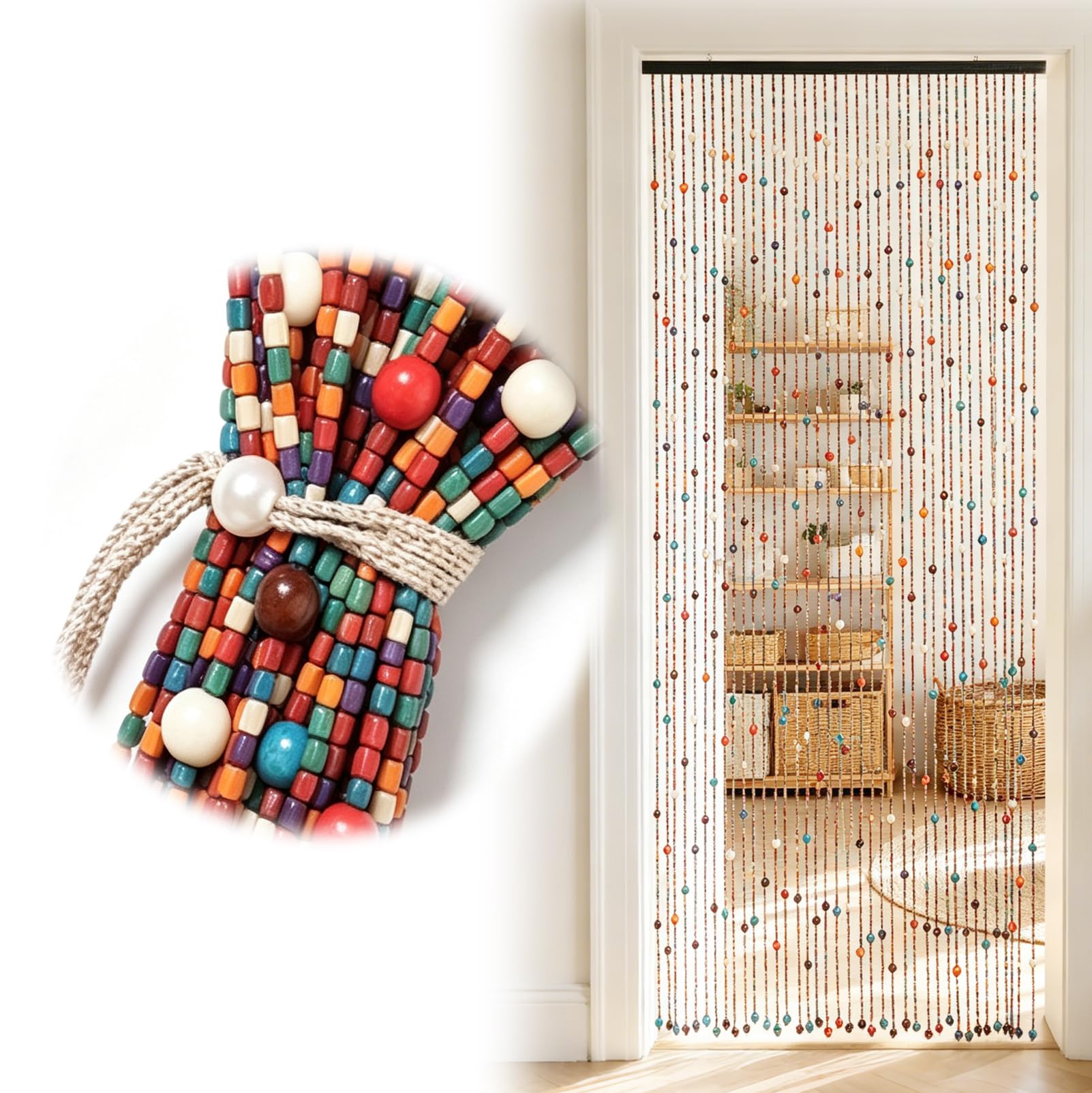 90 x 200 cm Großer Türvorhang aus Bambusperlen, für Fenster, Türen