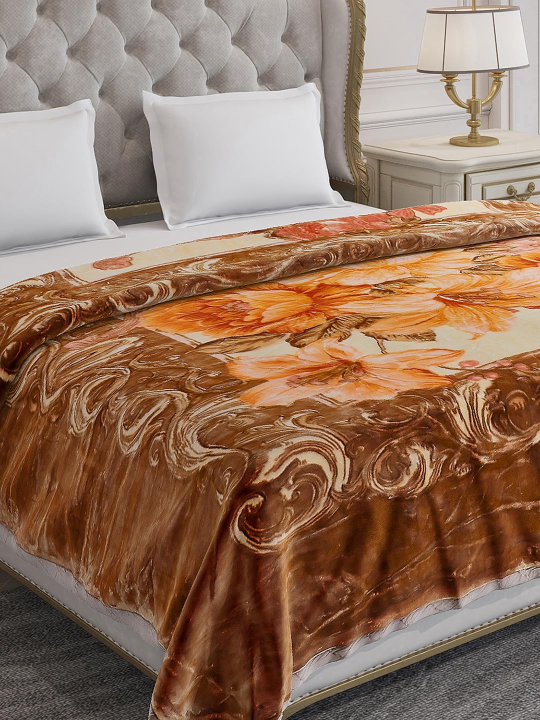 Monte Carlo Unisex Superimo Double Bed Reversible 3 Ply 1516 GSM | 8 KG Heavy Winter Blanket (Camel Brown)-image-43