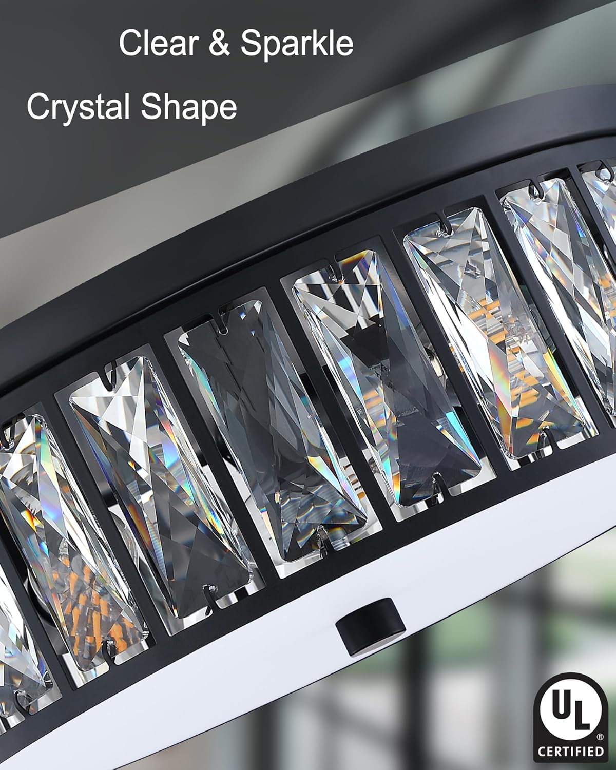 Crystal Farmhouse Drum Semi Flush Mount Close to Ceiling Light Fixture,Black Finish for Living Room Dining Room Bedroom Kitchen Island Hallway (Black, 12 Inch)