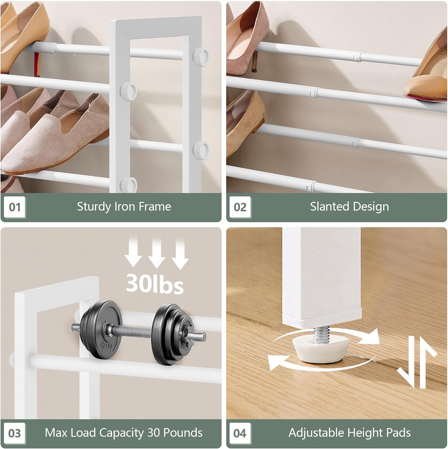 FAVOOSTY 2-Tier Expandable Shoe Rack, Adjustable Shoe Shelf Storage Organizer Space Saving Metal Free Standing Shoe Rack for Entryway Closet Doorway, White
