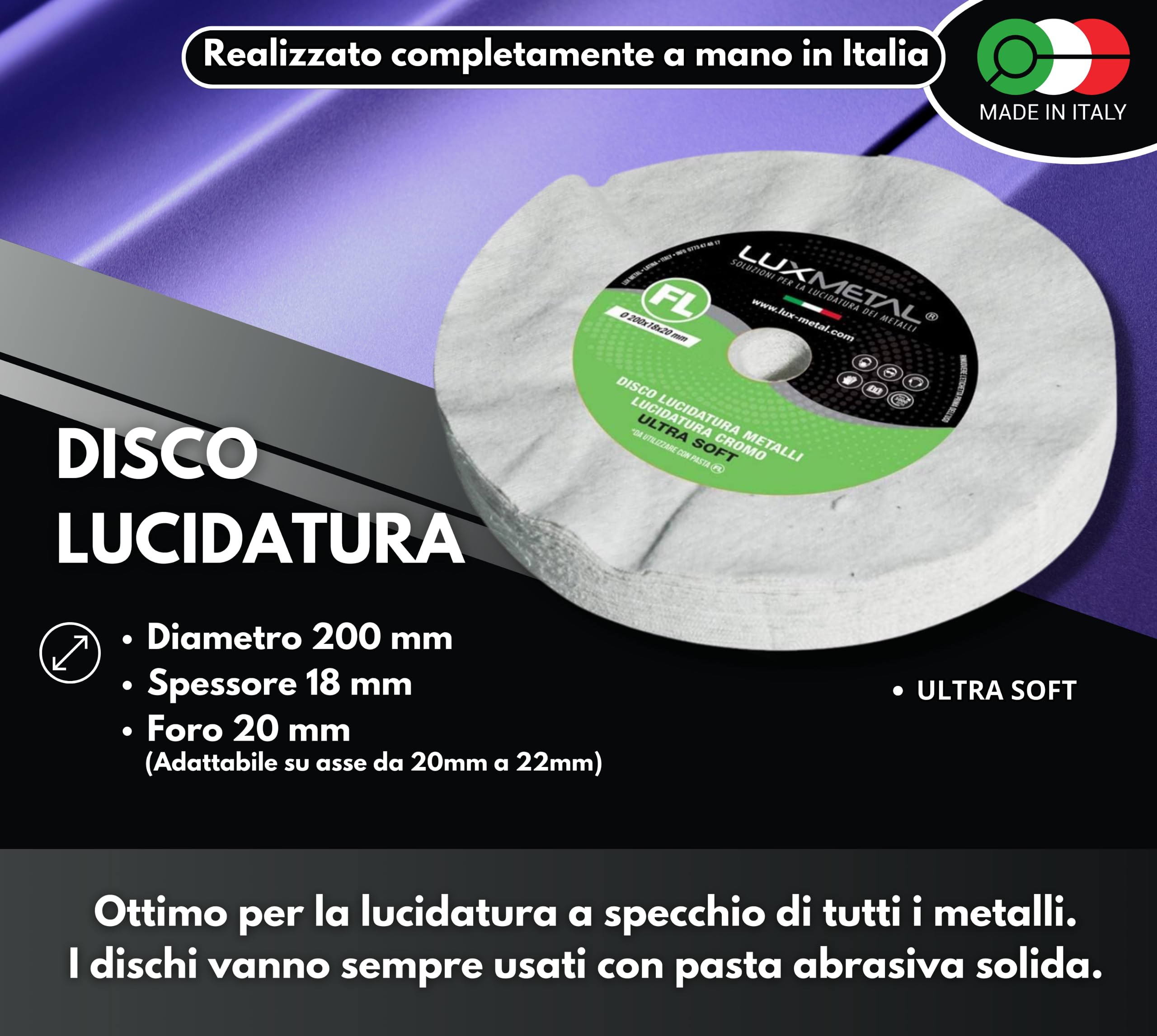 Kit Lucidatura Metalli - 3 Dischi Cotone 100 Mm E 3 Paste Abrasive, Per Acciaio, Ottone, Alluminio
