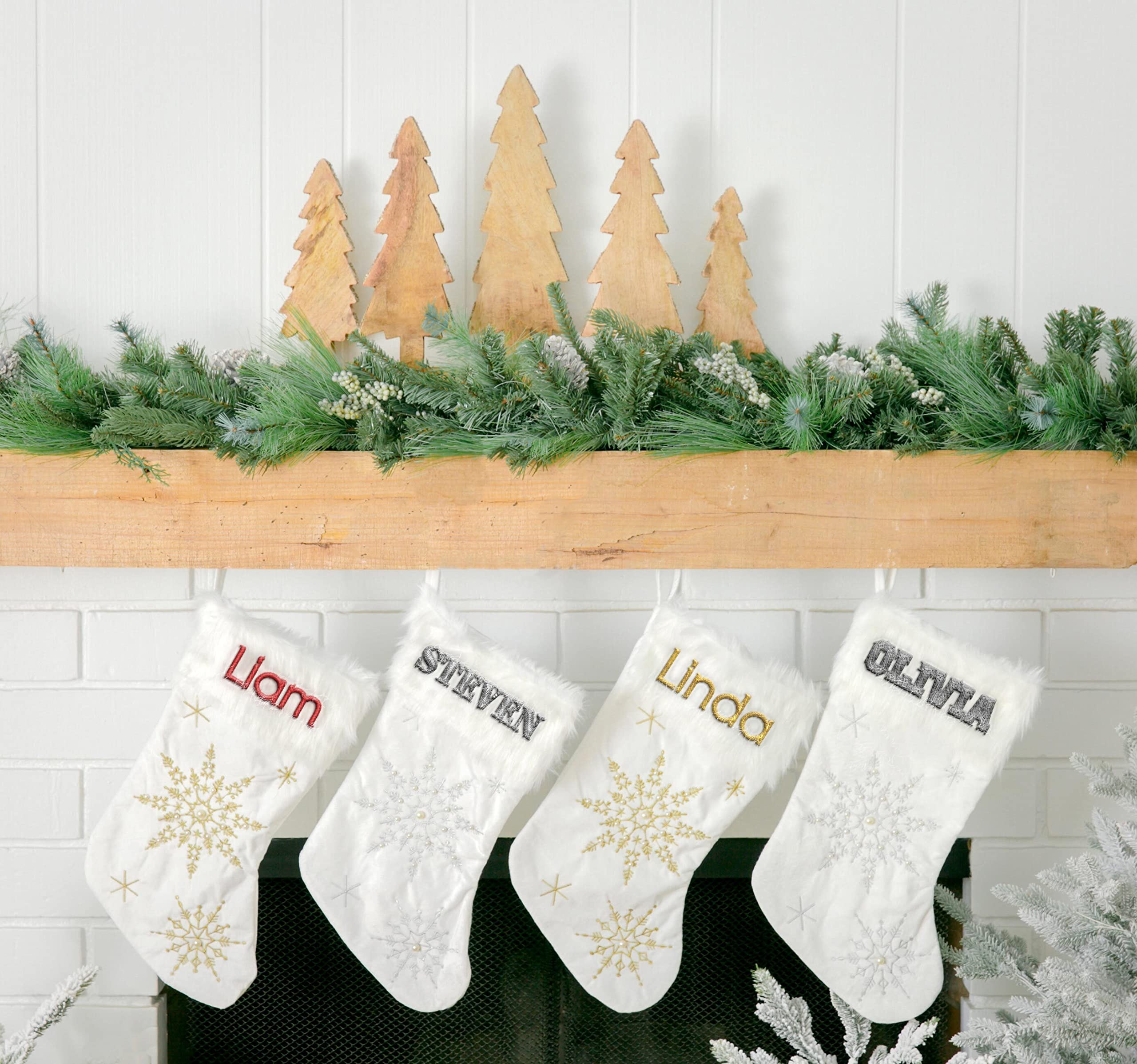 Calza Natalizia Personalizzata In Pile Con Nome Ricamato | 46 Cm Decorazione Camino Bianco Misto