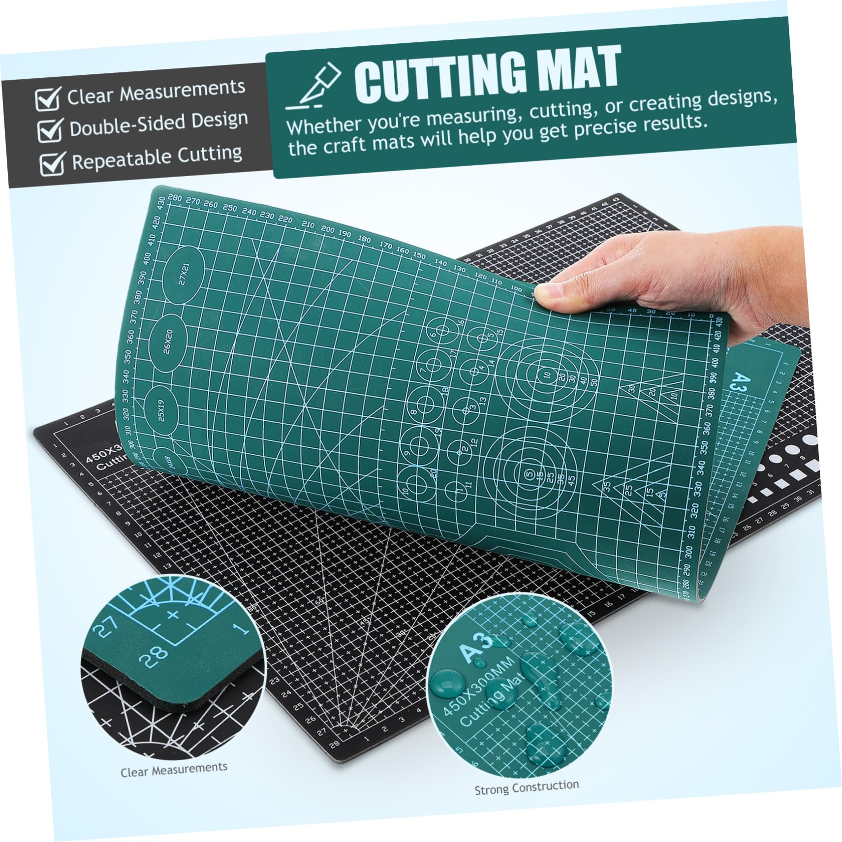 2 Pezzi Tappetino per Taglio Pvc per Lavori Artigianali | Bifacciale, Design Spesso, per Progetti Domestici, Confezione da 2, Superficie Grigliata