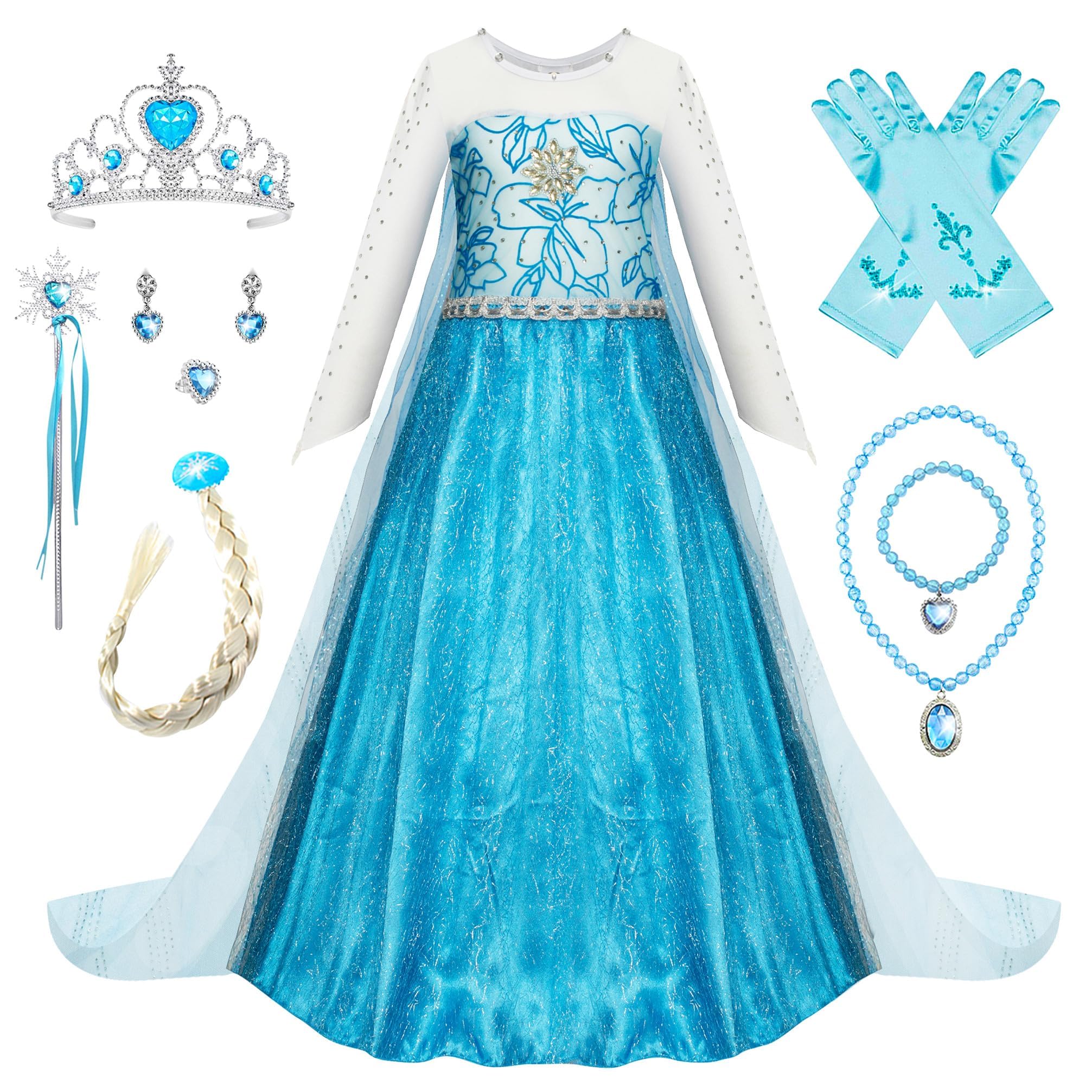 princess polly baby blue dress New front Dress Up for Girls Princess Ice Queen Costume with Accessories  Elsa Costume Set Snow Queen Dress for Girls Christmas Party Carnival,Blue,6-7Y  – BigaMart