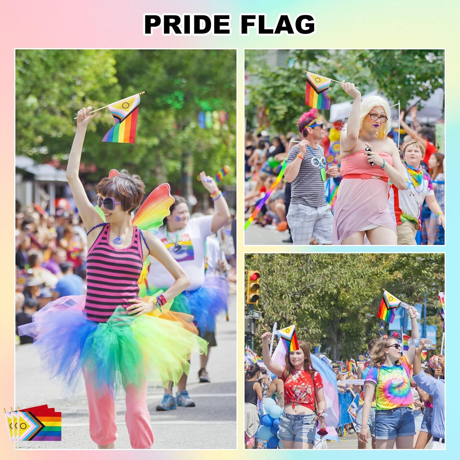 50 Pack Small New Intersex Progress Pride Rainbow Gay Stick Flag Mini Hand Held LGBTQ Flags Decorations 5x8inch - Image 3