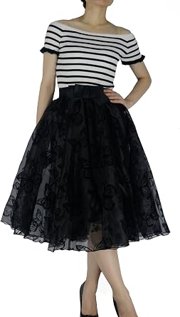 Ladys Organza Princess Skirt Bowknot A Line Pleated Midi/Knee Length Tutu Party Skirts
