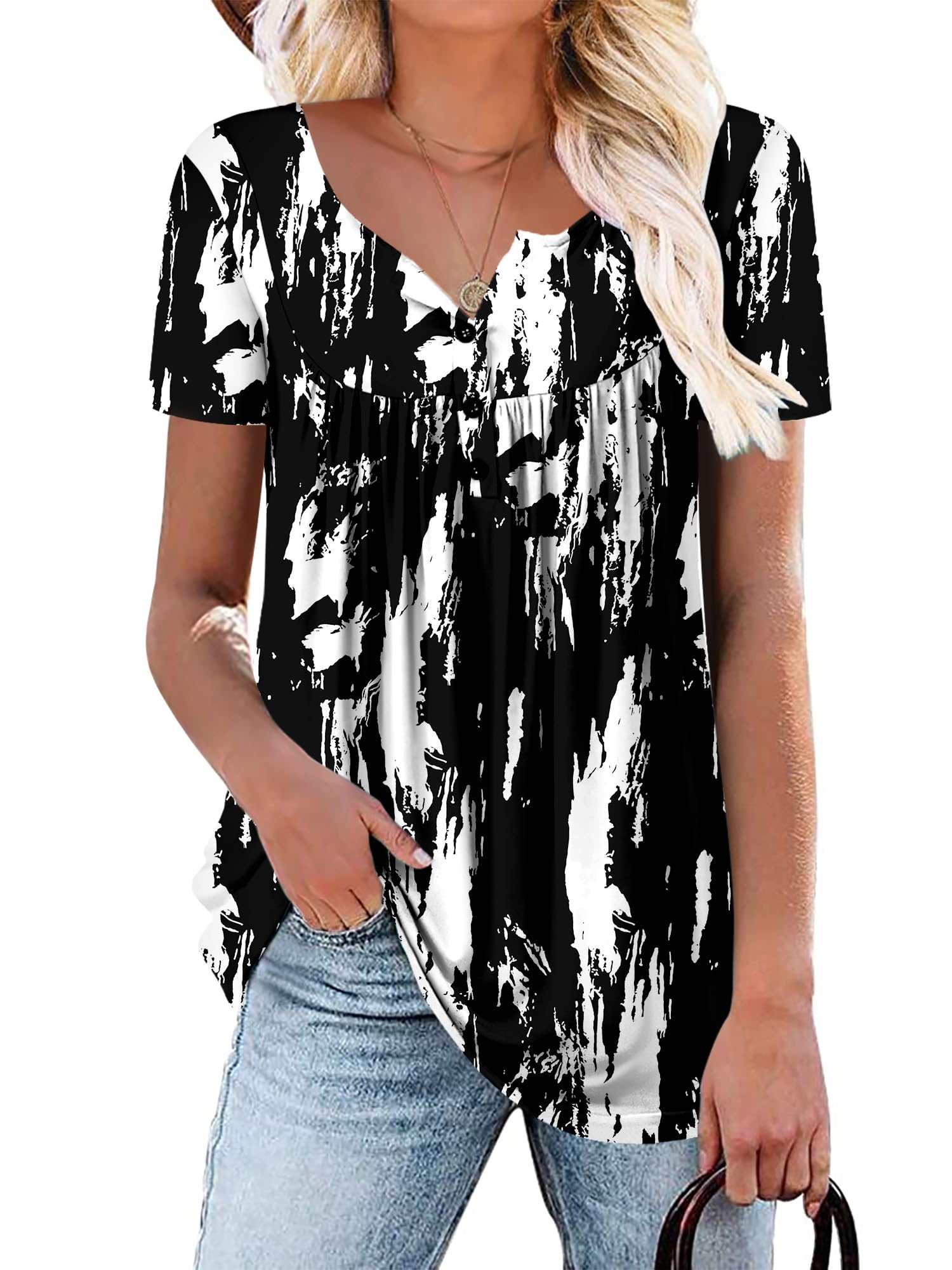 KISSMODA Ladies Pleated Tunic Tops for Women Buttons up Long Sleeve Shirts Floral Print — view 30