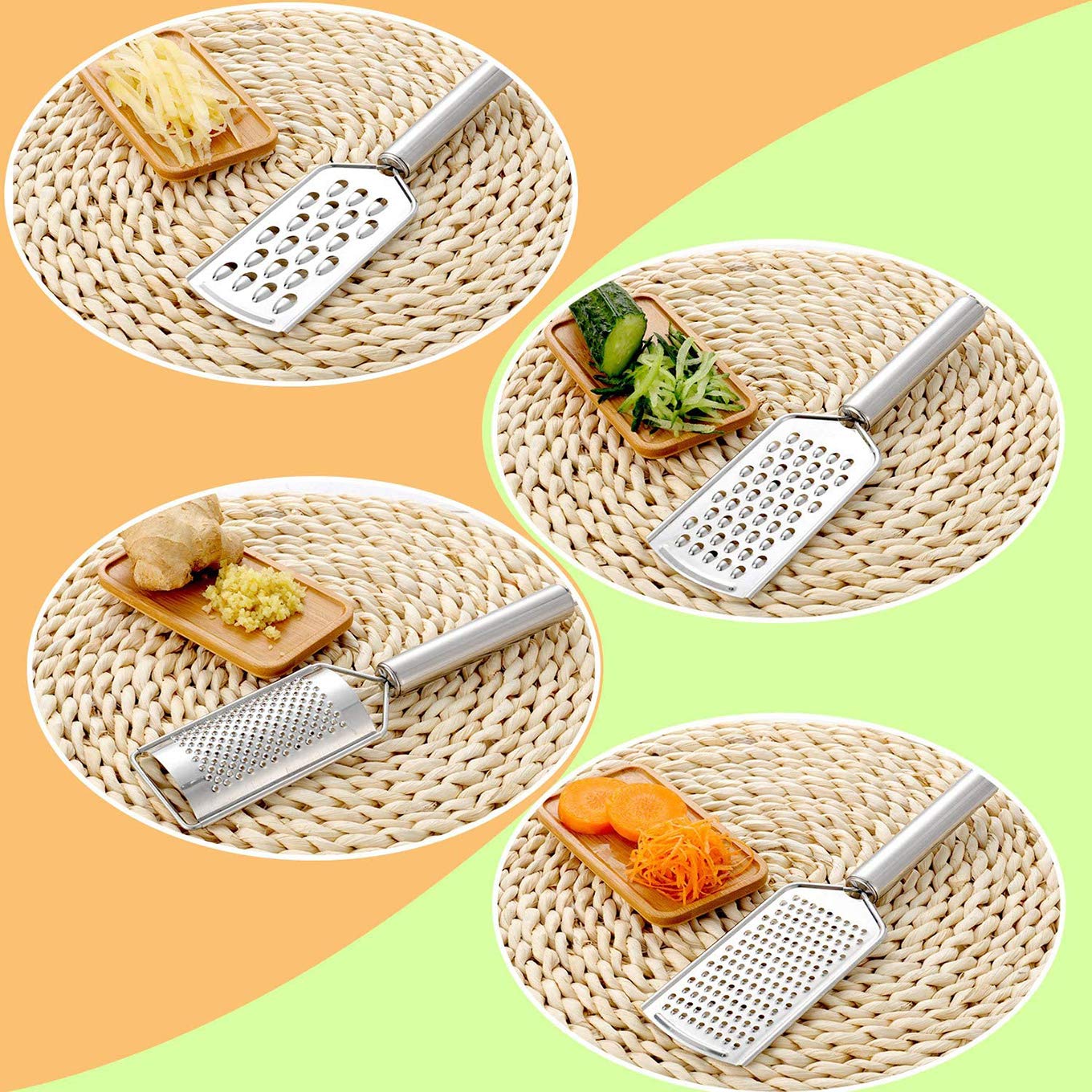 Rallador de queso de mano, rallador de queso de acero inoxidable, ralladores de limón, pelador de verduras de cocina, rallador de alimentos para jengibre, ajo, chocolate, frutas, ralladores con mango 5