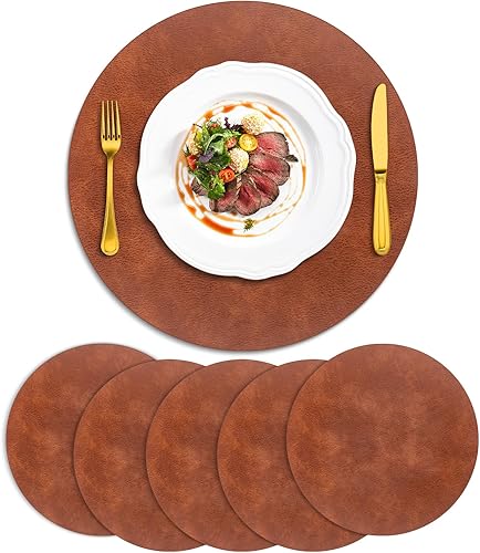 Miniatura 11 de ADRIMER Manteles individuales redondos resistentes al calor, juego de 8 manteles individuales lavables, impermeables, manteles individuales de piel