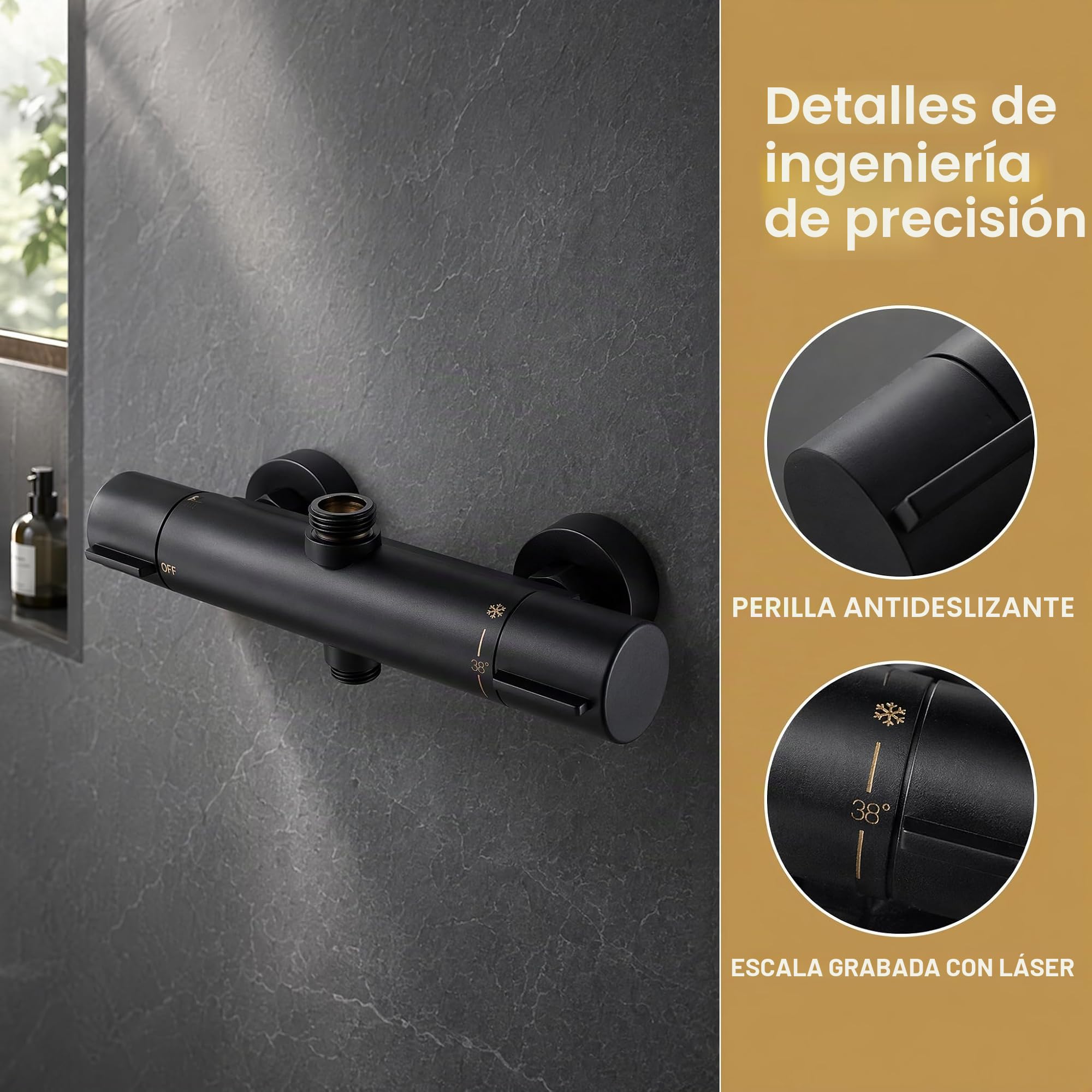 Grifos de Ducha Termostáticos 38 ℃ Termostato de Ducha de Bañera Negro Inferior G 1/2 "Superior 3/4"BSP Grifo de Ducha de dos Salidas Grifo de Ducha Termostático Cromado de Latón