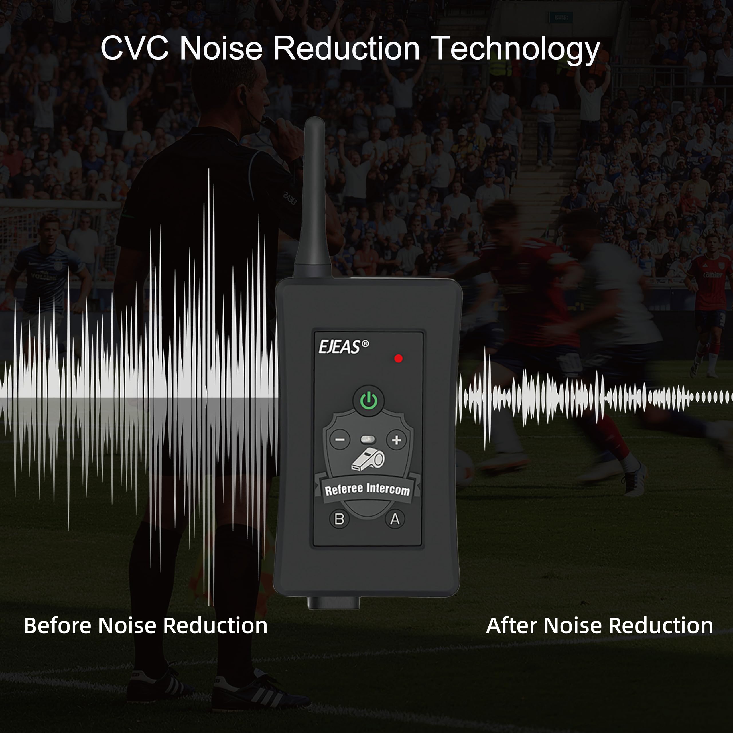 EJEAS FBIM Professionelles Fußball Schiedsrichter Bluetooth Intercom Headset Kommunikationssystem mit CVC-Rauschunterdrückung und Box Handtasche für 4 Schiedsrichter Intercom (4 Packung)
