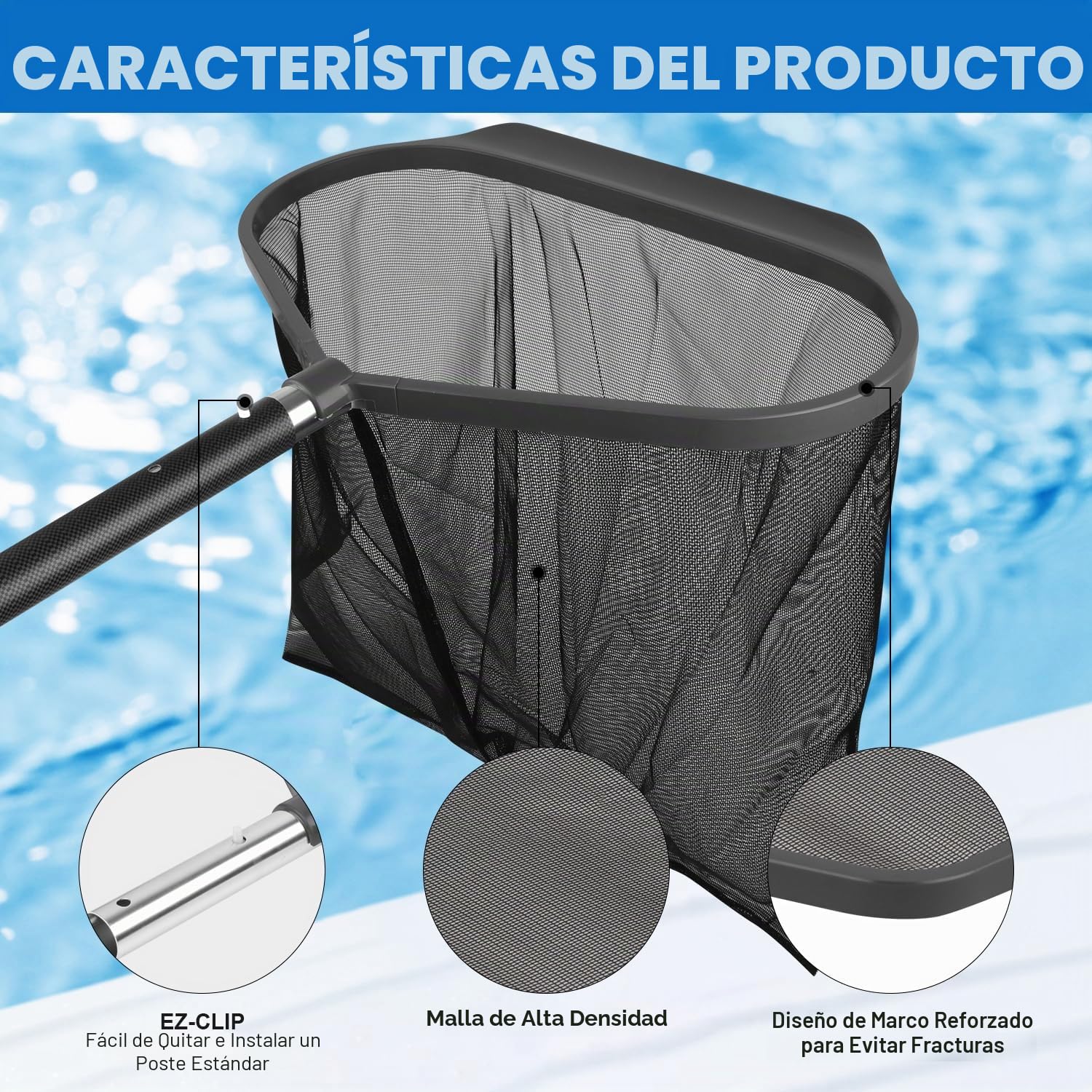 DOBEN Red De Aterrizaje para Piscina 19" (48cm),Limpia Piscinas Recoge Hojas, Recogehojas Estable, Sin Barra Telescópica, con Red Extragrande, Compatible con Todas Las Barras Telescópicas Comerciales