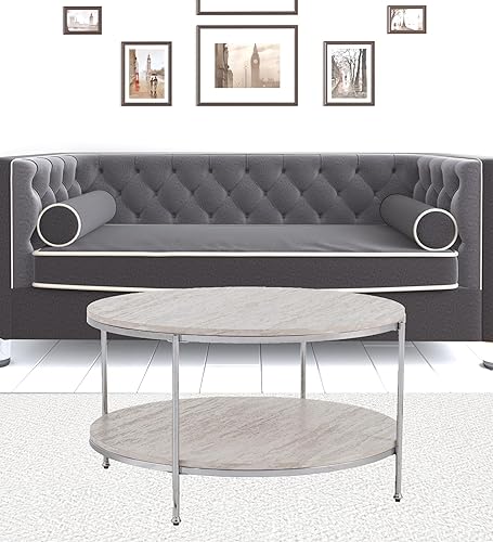 Miniatura 2 de Mesa de centro redonda de metal y mármol sintético cromado de 33 pulgadas