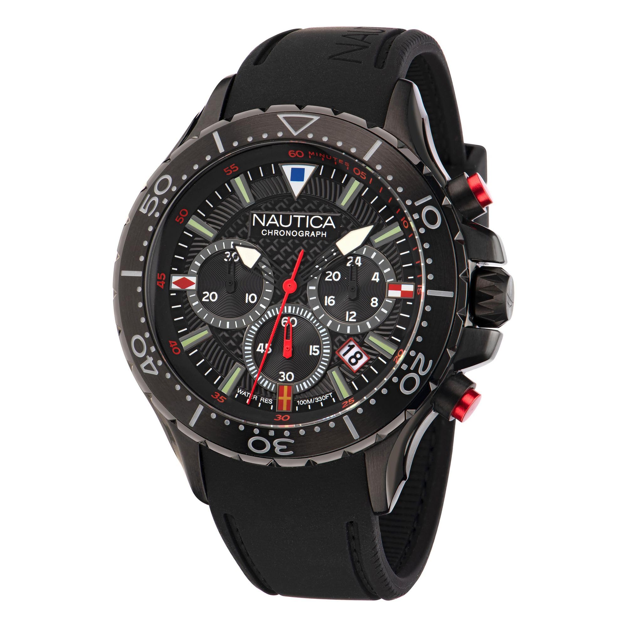 Nautica NST - Orologio da uomo con cinturino in silicone nero cronografo (modello: NAPNSF202), nero, moderno