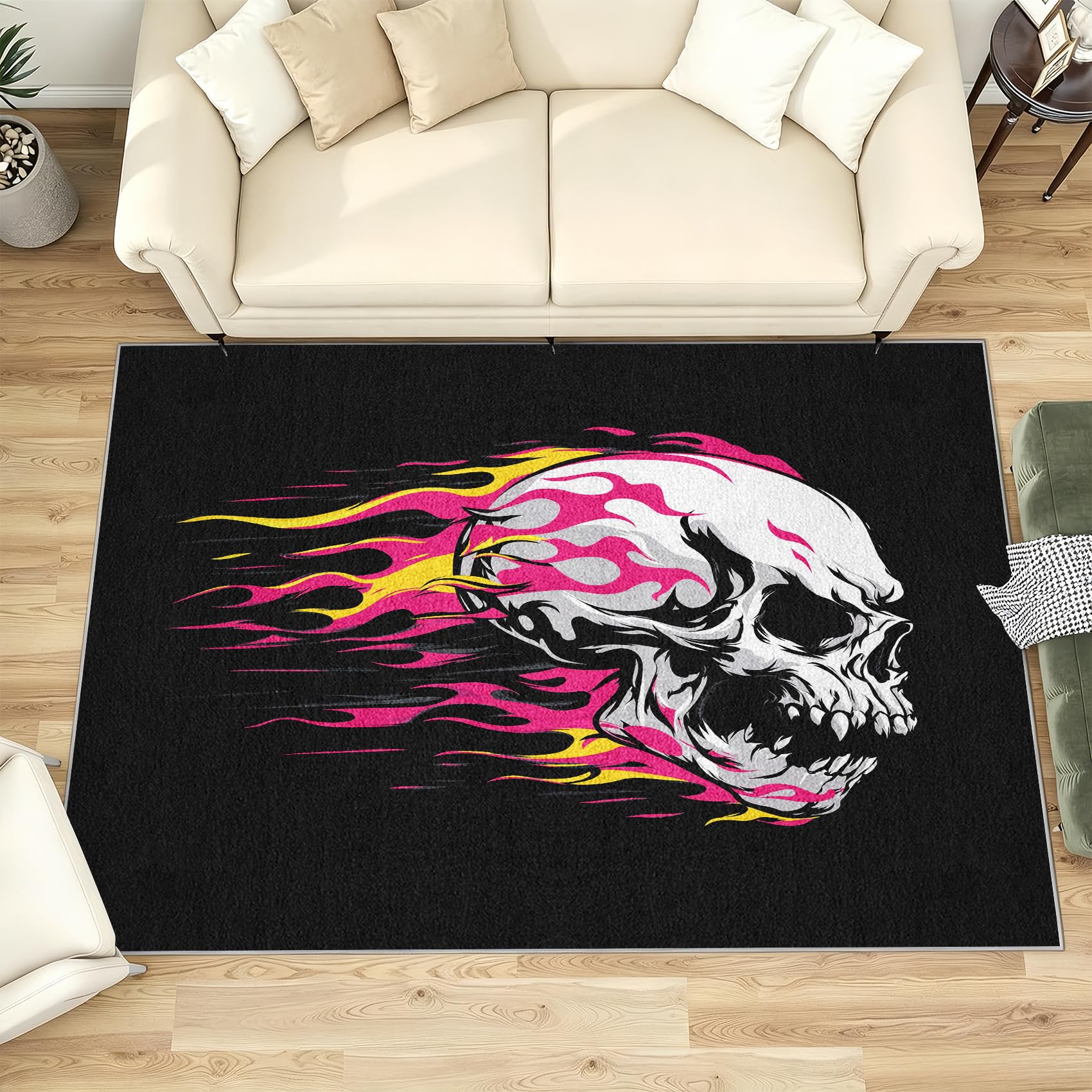 Tapis tête de mort lavable 200x290 cm pour salon et séjour