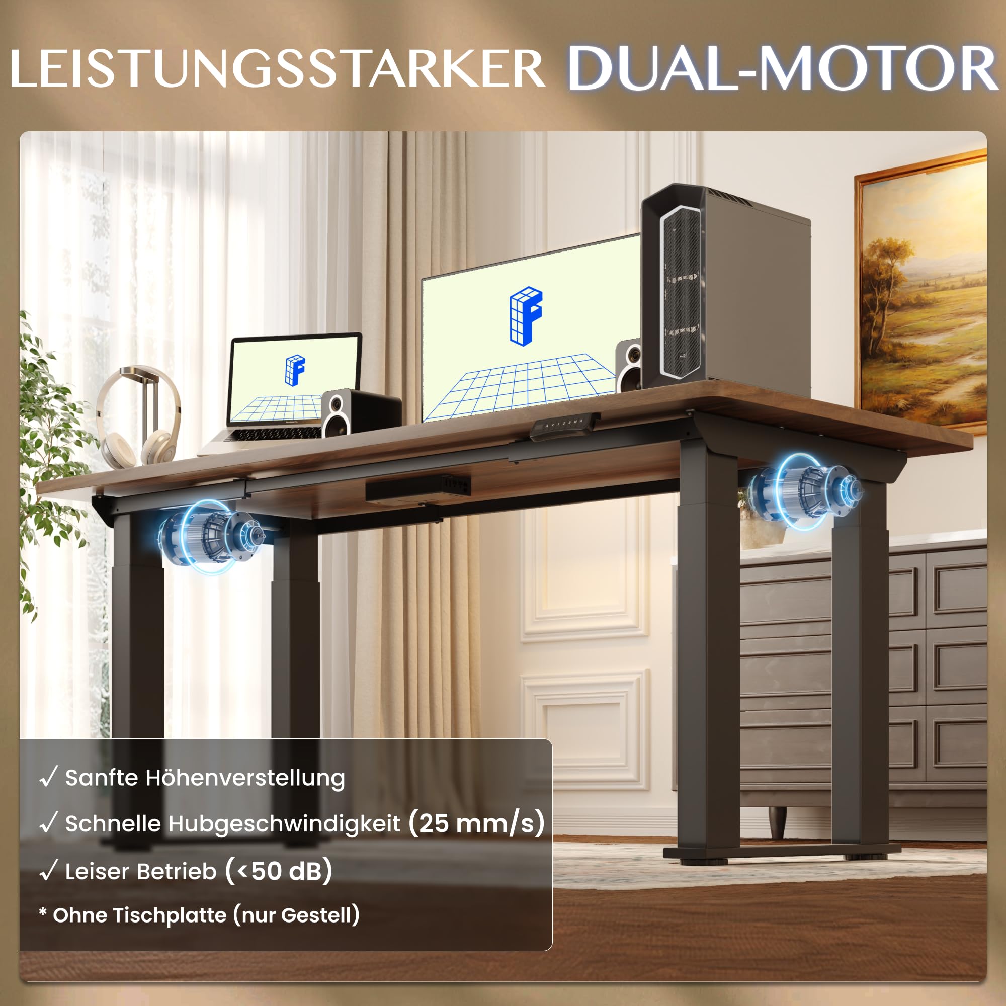 FLEXISPOT Elektrisches Tischgestell höhenverstellbar,4-Bein Gestell Schwarz | Schreibtischgestell mit 2 Motoren, höhenverstellbare Schreibtischbeine, hohe Tragkraft, ideal als Büro-, Computer- & Esstisch
