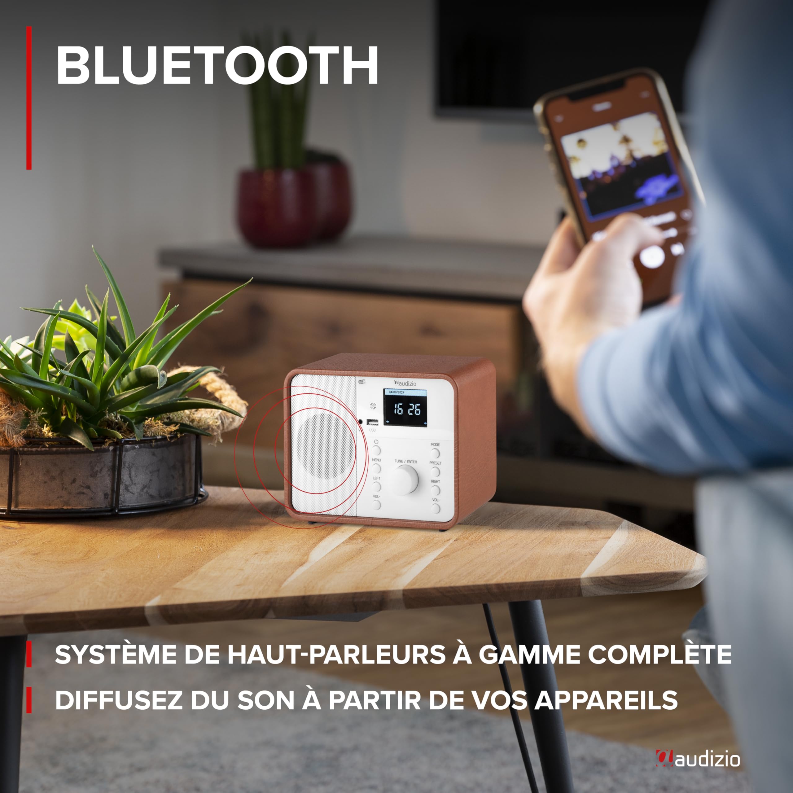 Audizio Nardo Radio Réveil Internet WiFi - Blanc, Dab+ & FM, Bluetooth, Météo, 32 000 Stations, Télécommande, Lecteur MP3 USB, Idéal pour Écouter Vos Stations Radios Préférées