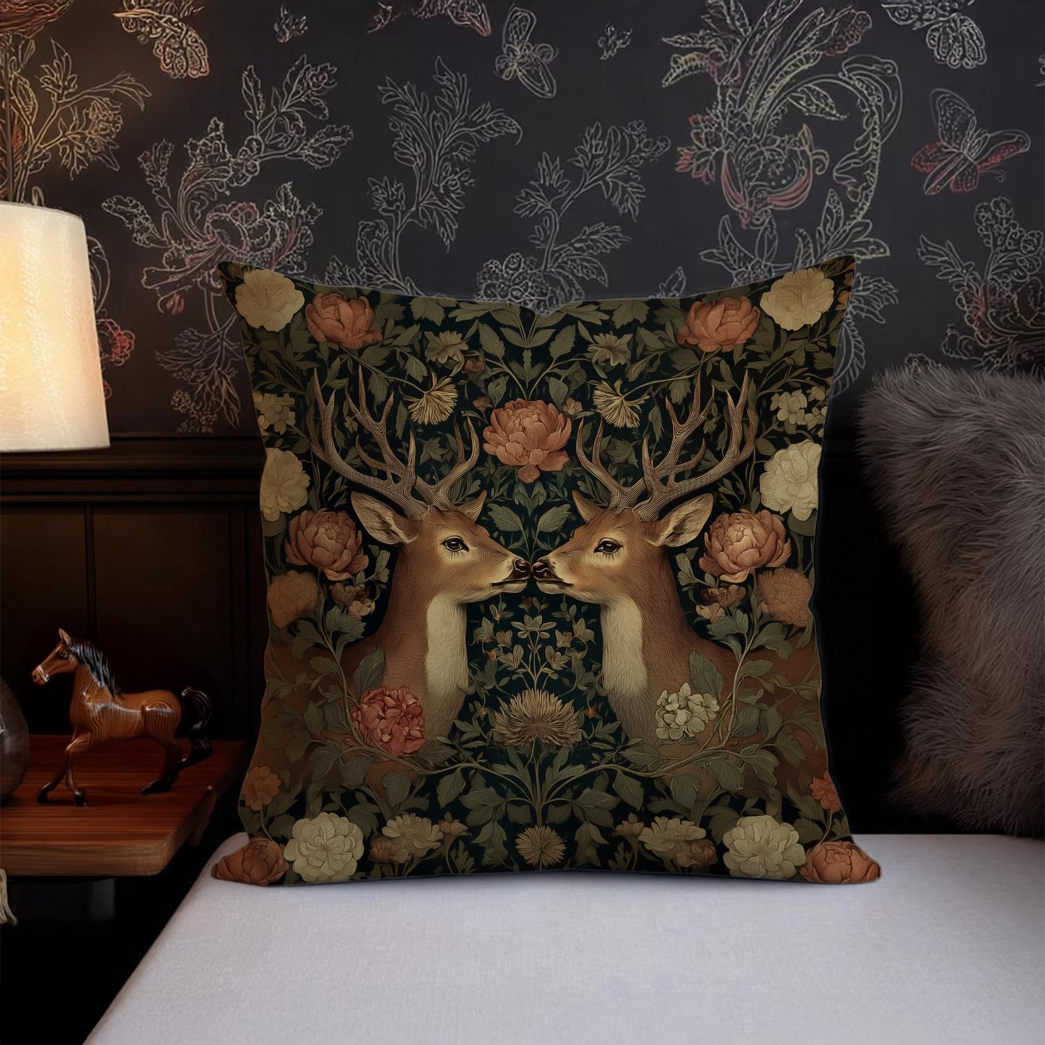 YOU FOUND ME William Morris Abstract Art Floral Design Throw Pillow Cover Home Decor, Vintage Deer Pillowcase Cover for Bed Sofa Living Room, Indoor and Outdoor (Brown-Deer, 18x18inch) image 5