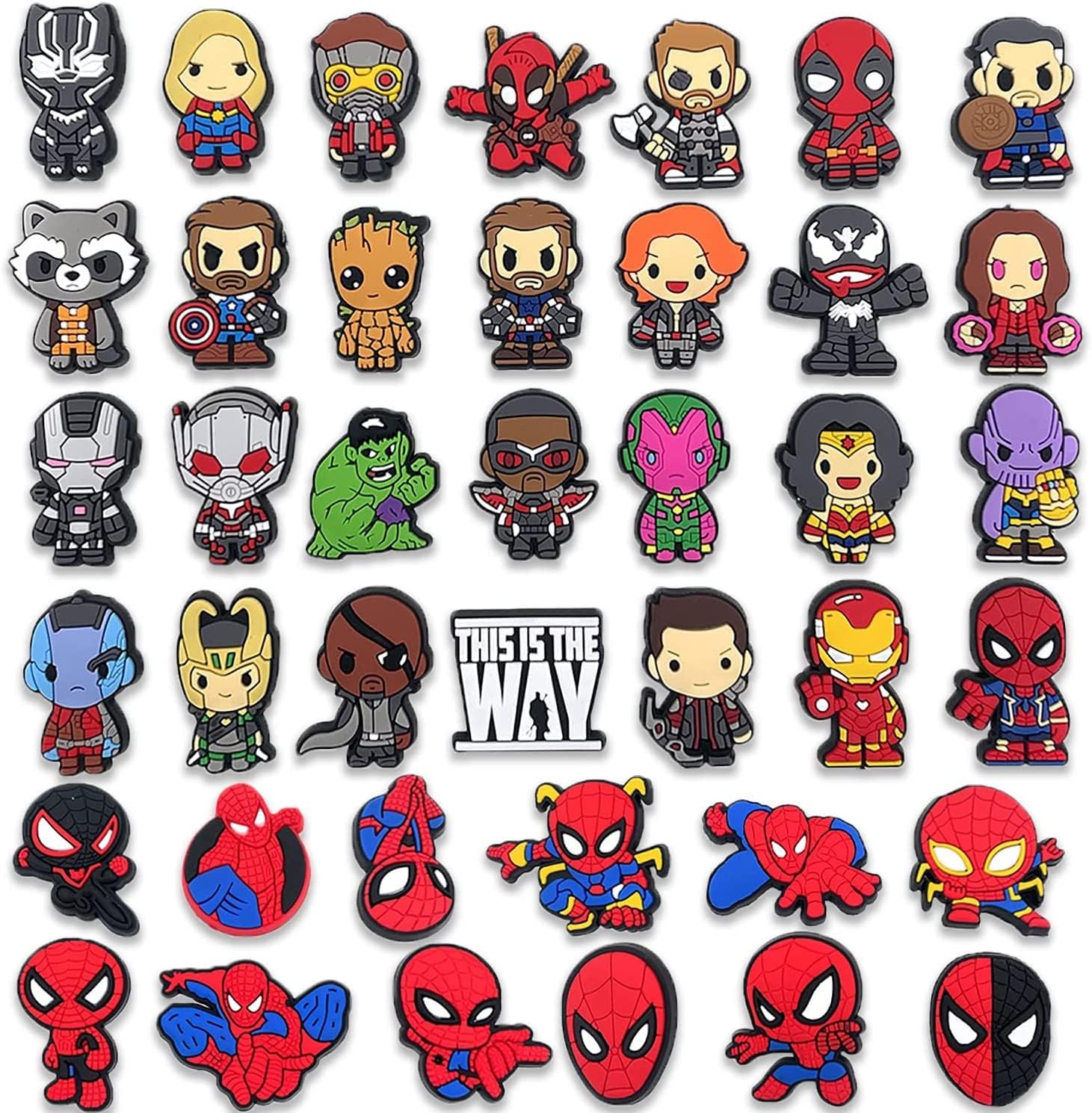 MATHARAGO 40pcs Hero Croc Charms PVC Spider Charm Boy Croc Charms Fits