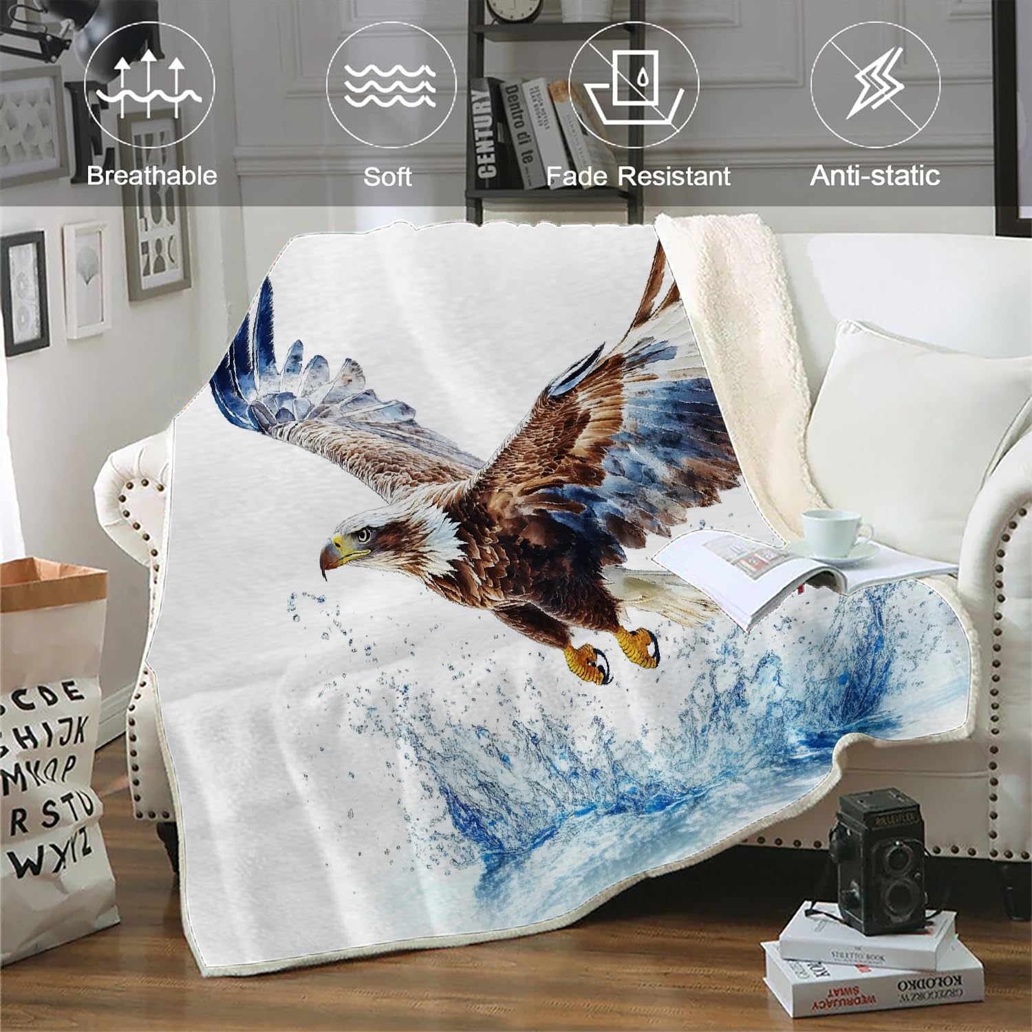 Générique Aigle Couverture Polaire Epaisse Hiver Adulte 3D Animal Plaid Canape Chaud Doux en Flanelle Jeté de Canapé pour Couvre lit 2 Personnes pour Fille Garcon 150x200 cm
