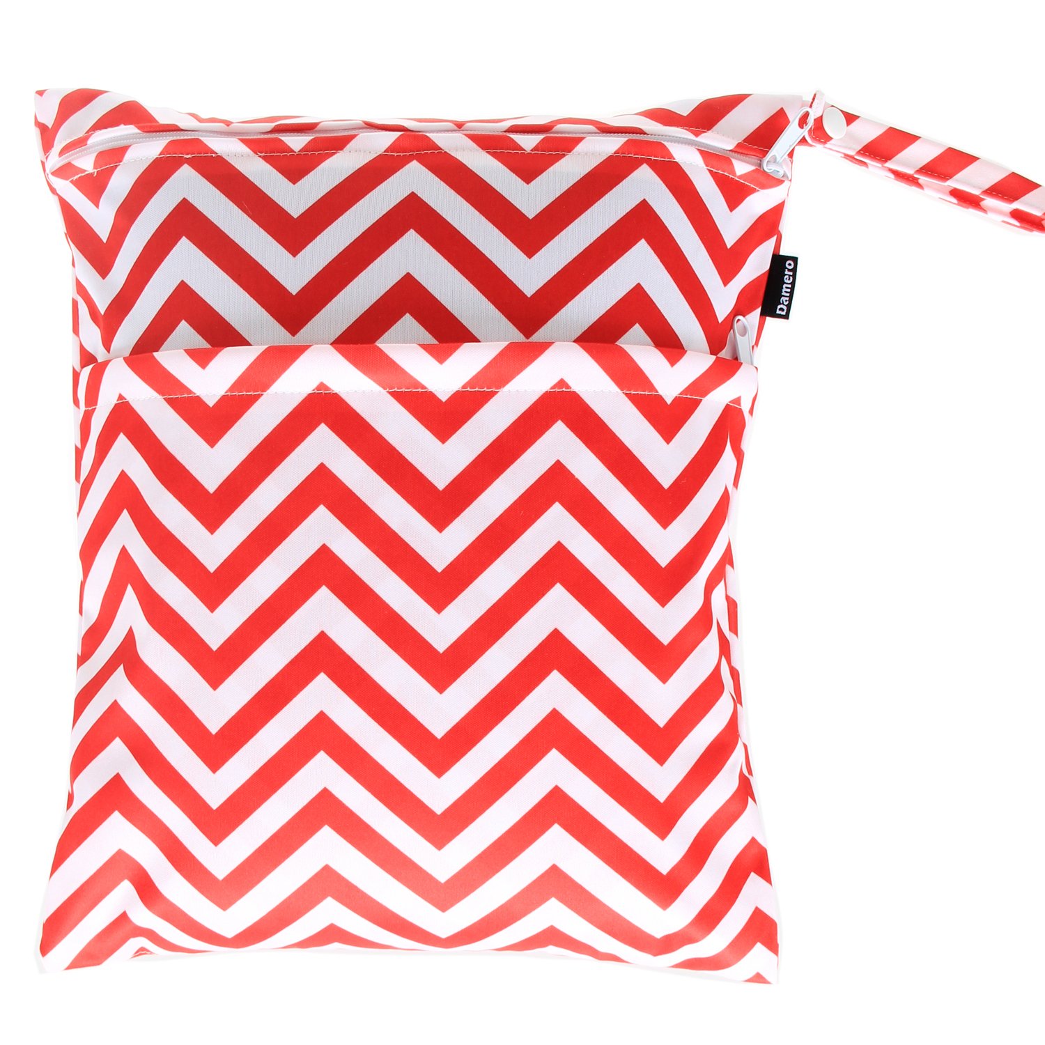 Damero Cute Travel Baby Wet and Dry Cloth Diaper Organizer Bag (Medium, Red Chevron)