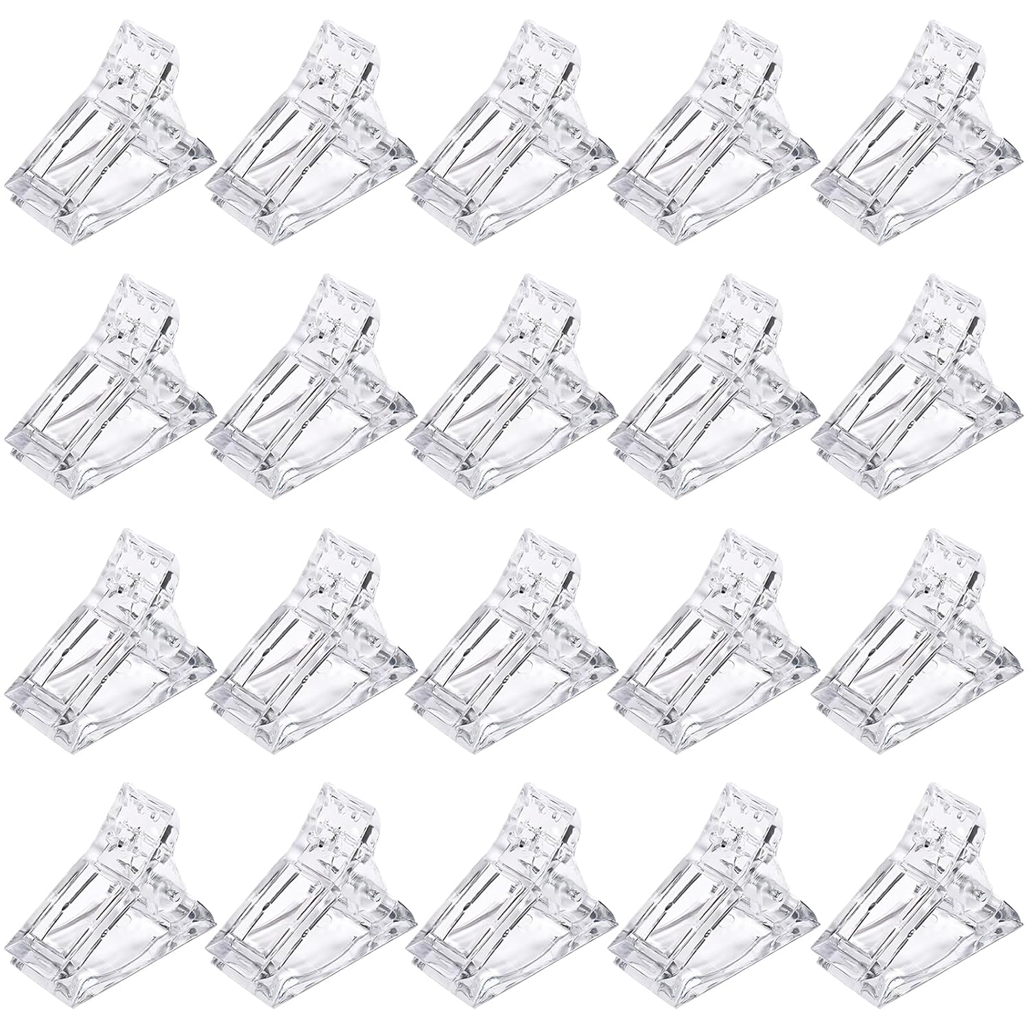 20 PCS Quick Building Nail Tips Clip Set - Ergonomic Extension Nail Plastic Finger Clamps for UV LED Builder Gel, DIY Manicure Nail Art Tool, Light and Durable (Transparent)