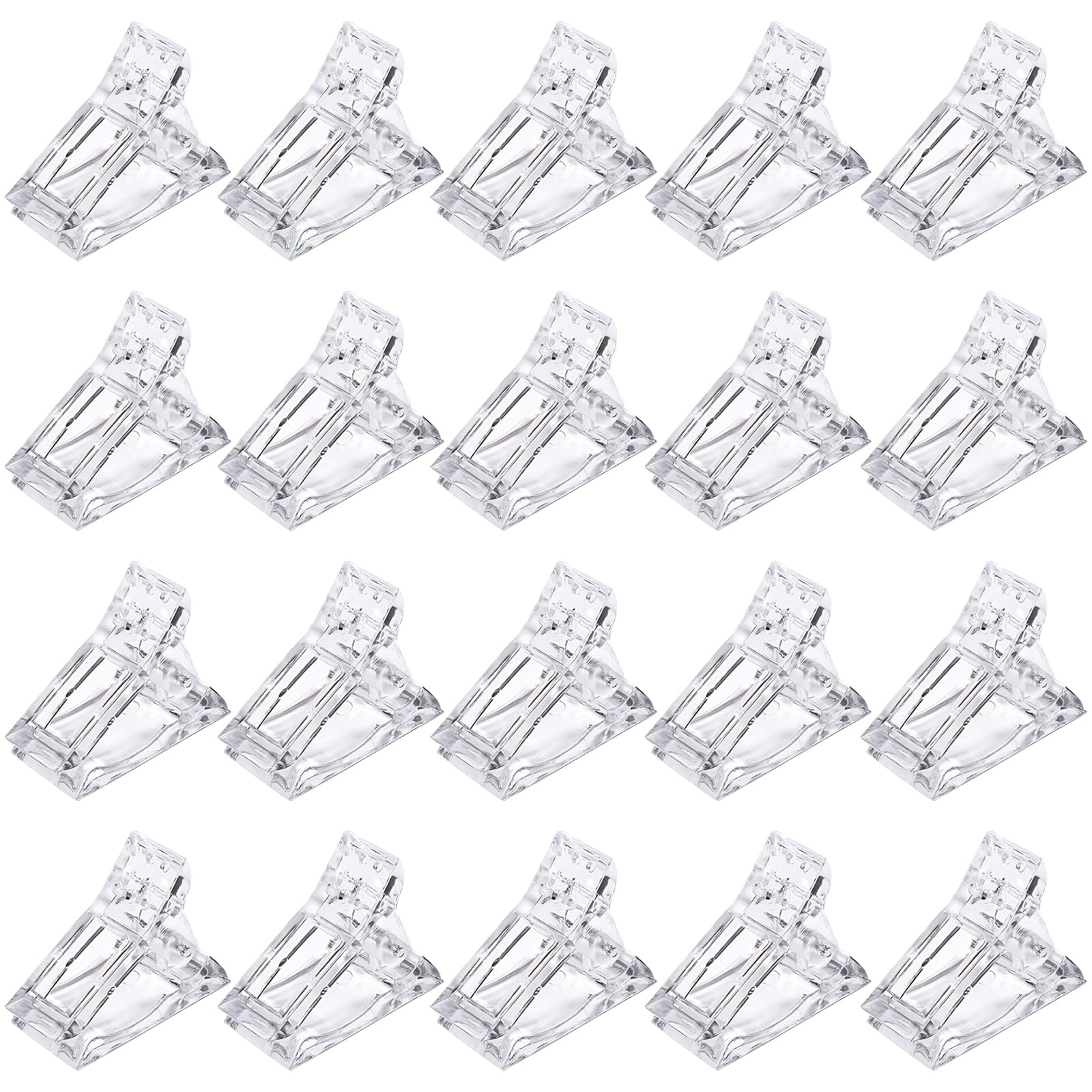 20 PCS Quick Building Nail Tips Clip Set - Ergonomic Extension Nail Plastic Finger Clamps for UV LED Builder Gel, DIY Manicure Nail Art Tool, Light and Durable (Transparent)