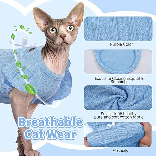 Miniatura 2 de DENTRUN Sphynx - Camisa de gatos sin pelo, ropa de gatito con lindas mangas con volados, transpirable, para gato, suéter, overol de traje de Sphynx
