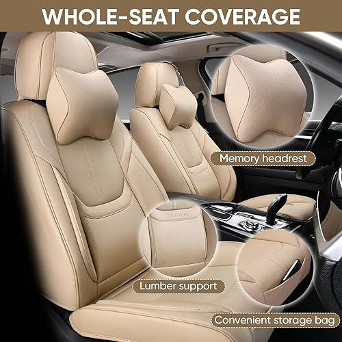 Fundas de asiento de cuero beige, fundas de asiento de automóvil de cuero de 2 asientos, fundas de asiento de cuero impermeables para automóvil y