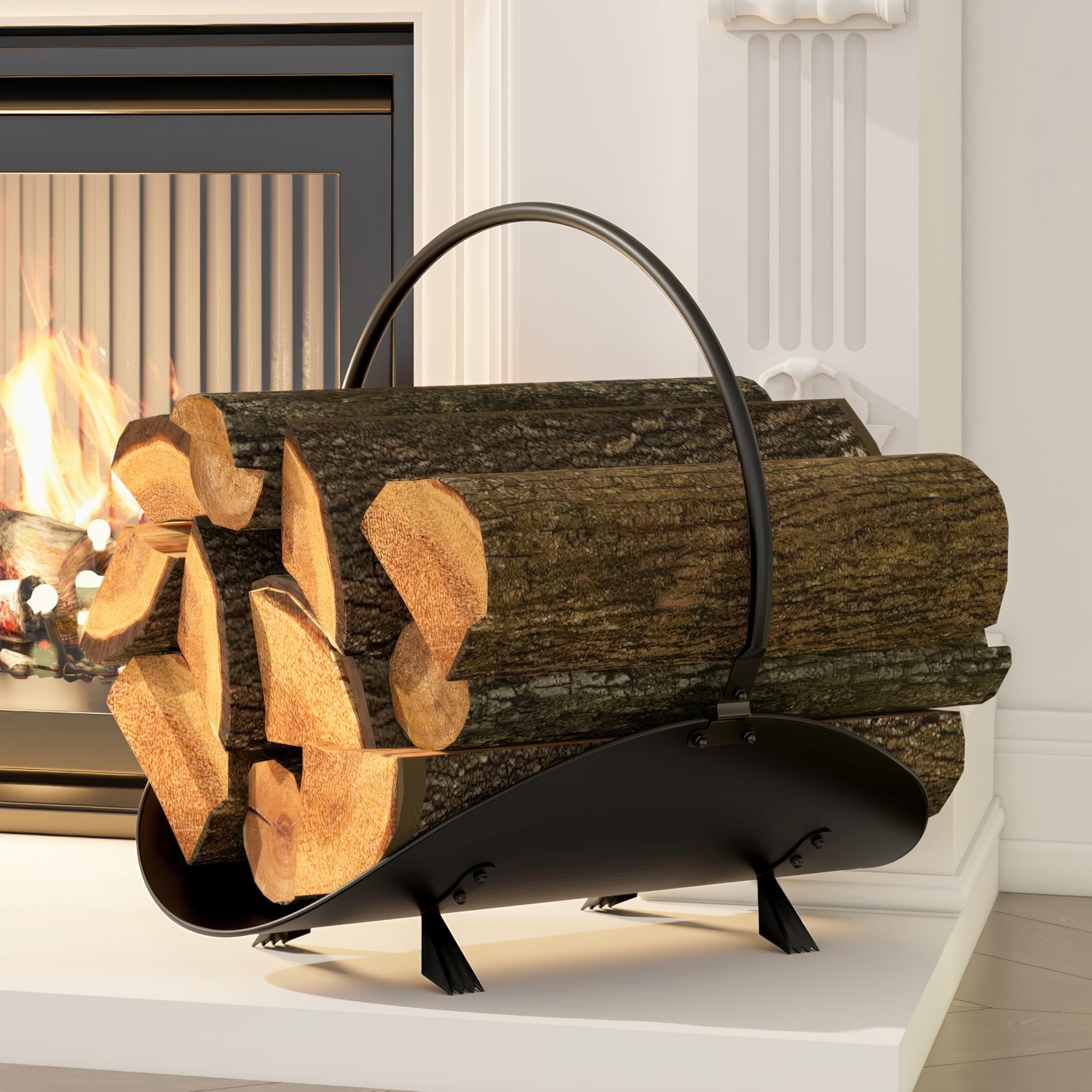 Kingson Cestino porta legna nero – 48 x 34 x 37 cm – soluzione moderna per la conservazione della legna