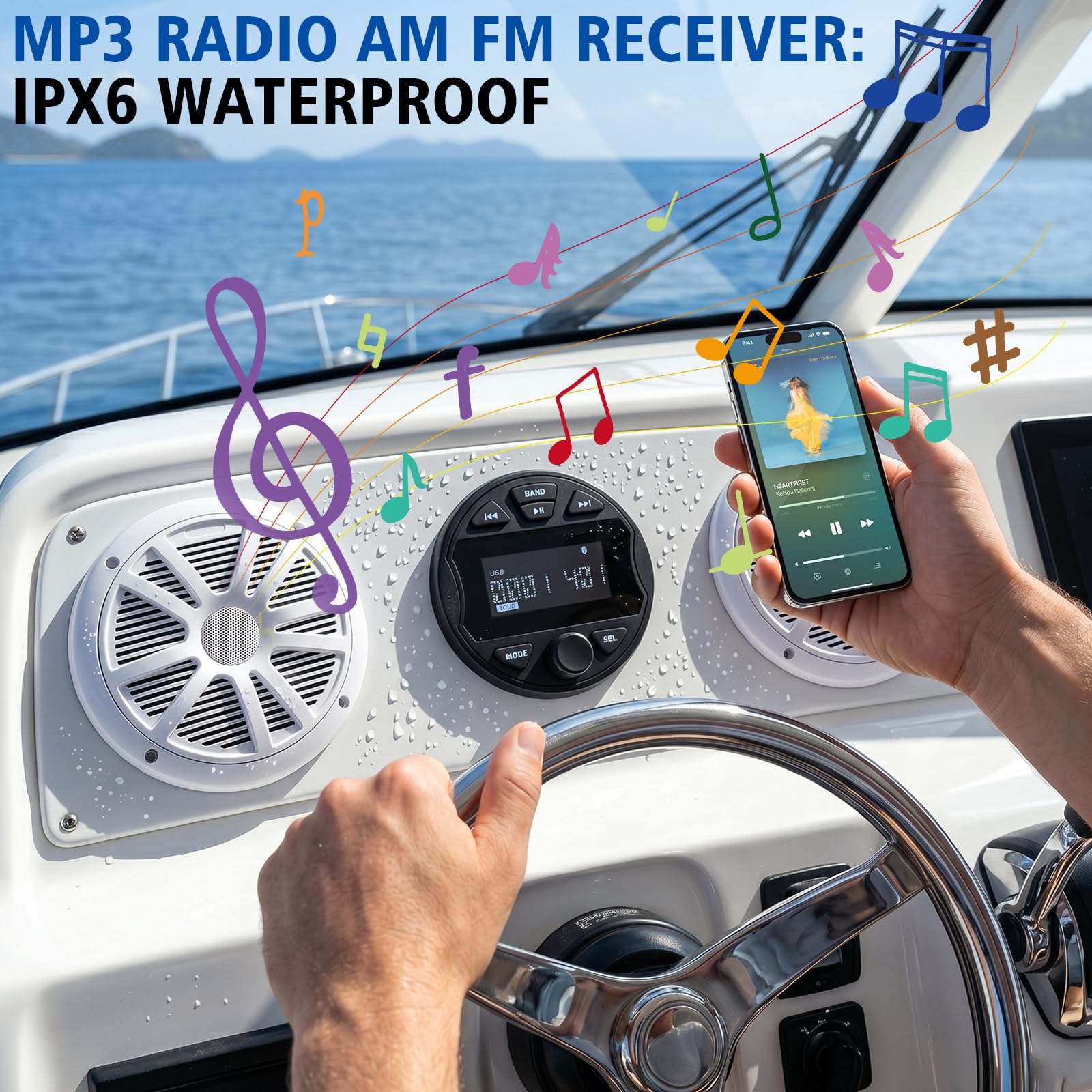 Récepteur Stéréo Marin MP3 Equipement Bateau étanche avec 2 Haut Parleurs