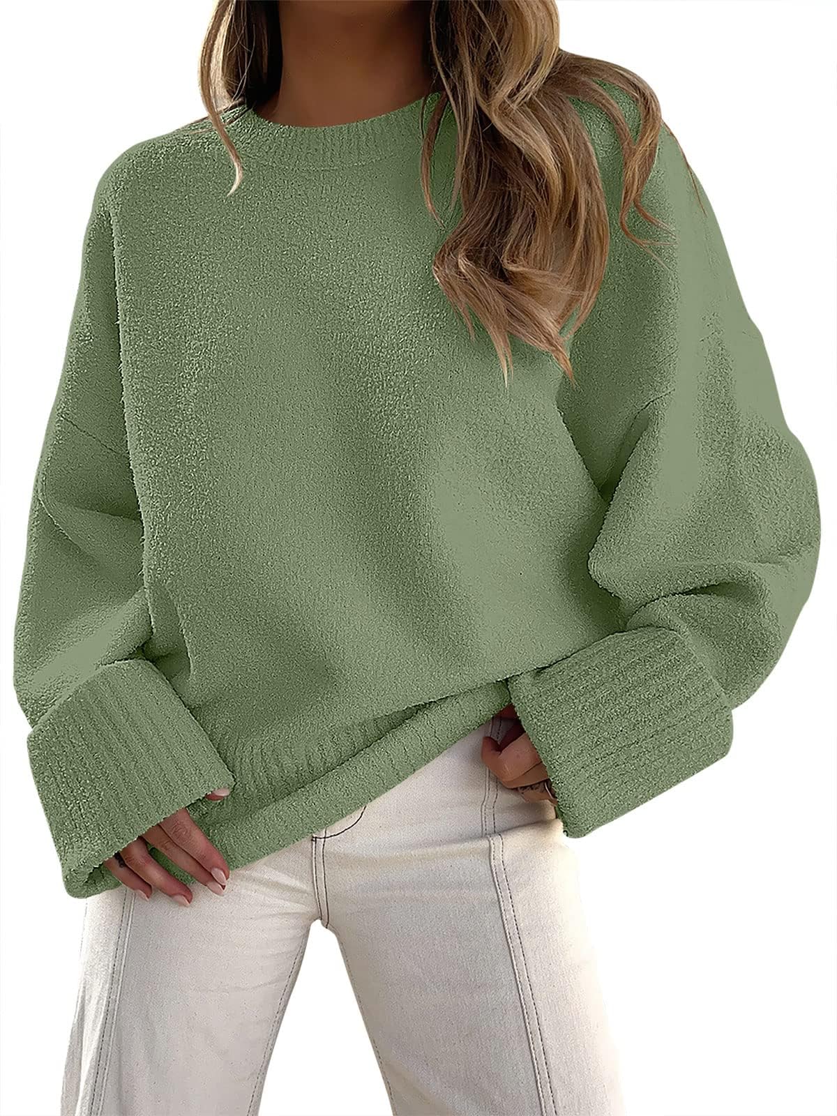 ANRABESSWomen's Oversized Crewneck Long Sleeve Fuzzy Knit Casual Chunky Warm 2024 Fall Pullover Sweaters Top Trendy Outfits