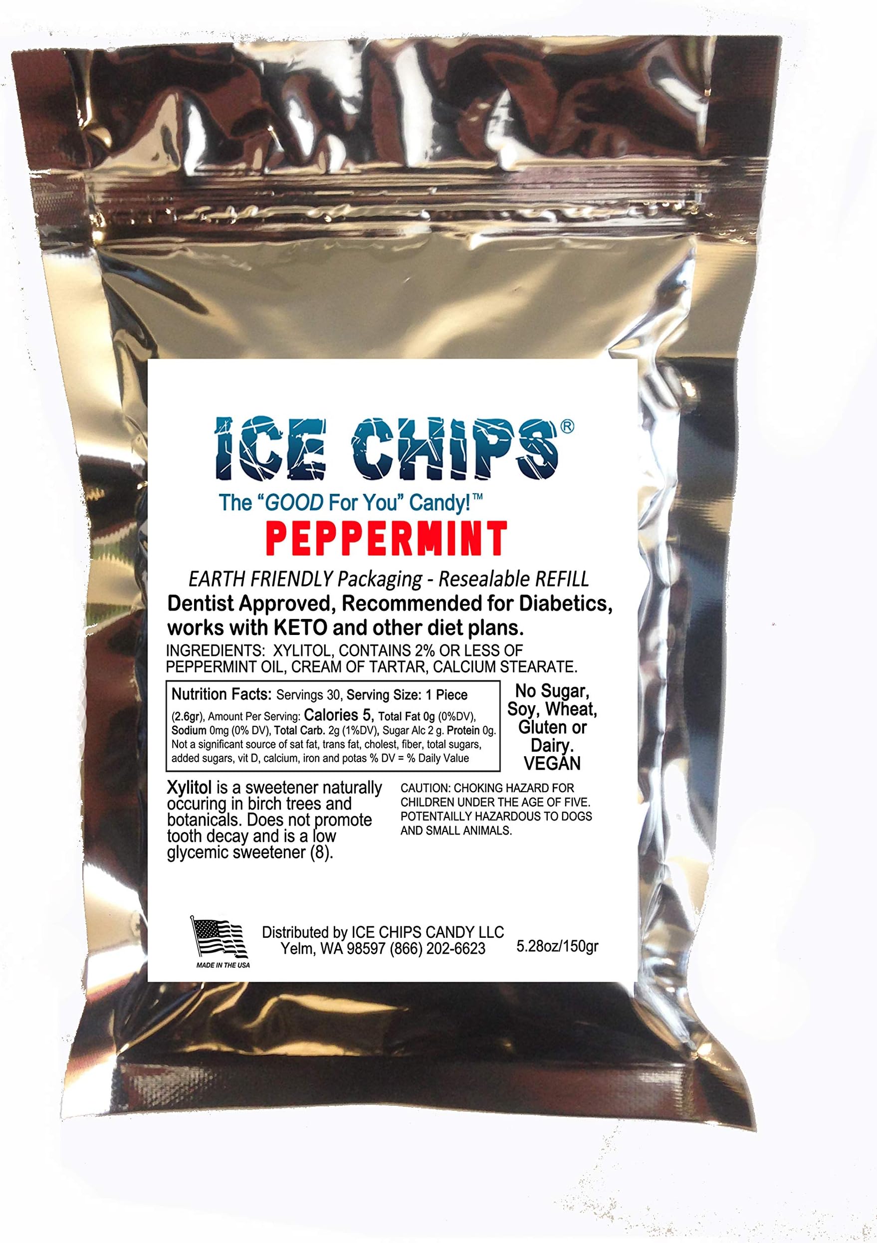 Xylitol Candy in Large 5.28 oz Resealable Pouch; Low Carb & Gluten Free (Peppermint)