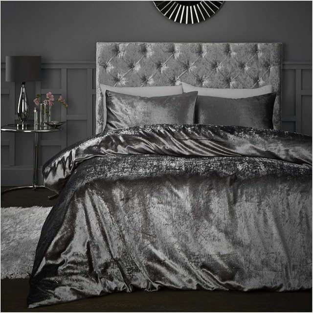 GC GAVENO CAVAILIA Luxury Fleece Shiny Velvet King Size Bedding Sets, Super Soft Hypoallergenic Fancy Gliter Quilt Bed Set, Charcoal