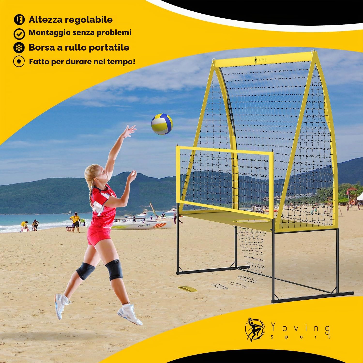 Yoving Rete da pallavolo, 2,4 m di larghezza per 3,4 m di altezza, ideale per servire e schiacciare trapani, migliora la precisione, la potenza e la tecnica, perfetta per l'allenamento di squadra o