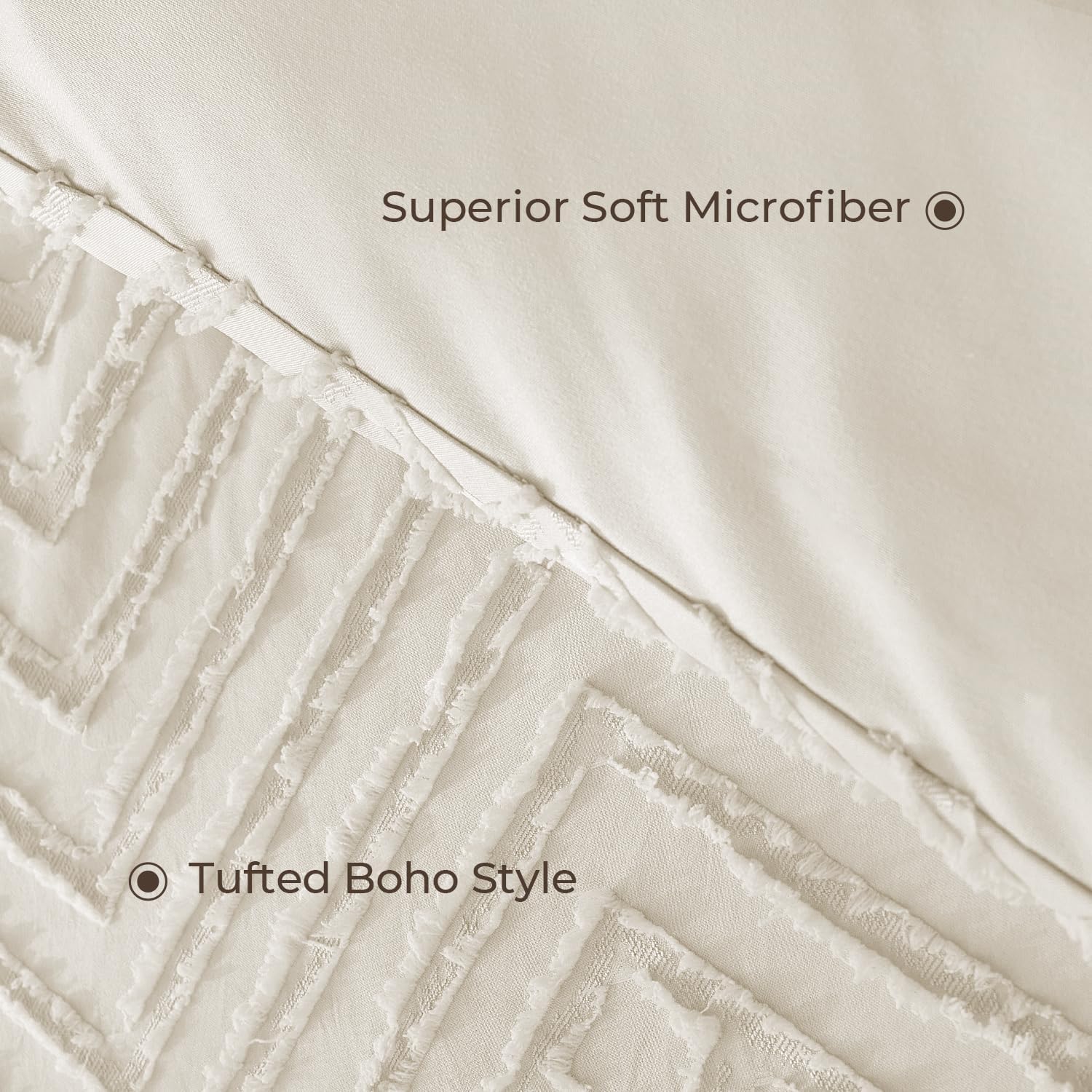 Litanika Queen Comforter Set Beige, 3 Pieces Cream Tufted Boho Farmhouse Bedding Comforter Sets, Lightweight Fluffy Comforter Bed Set for All Season (90x90In Comforter and 2 Pillowcases) - Image 9