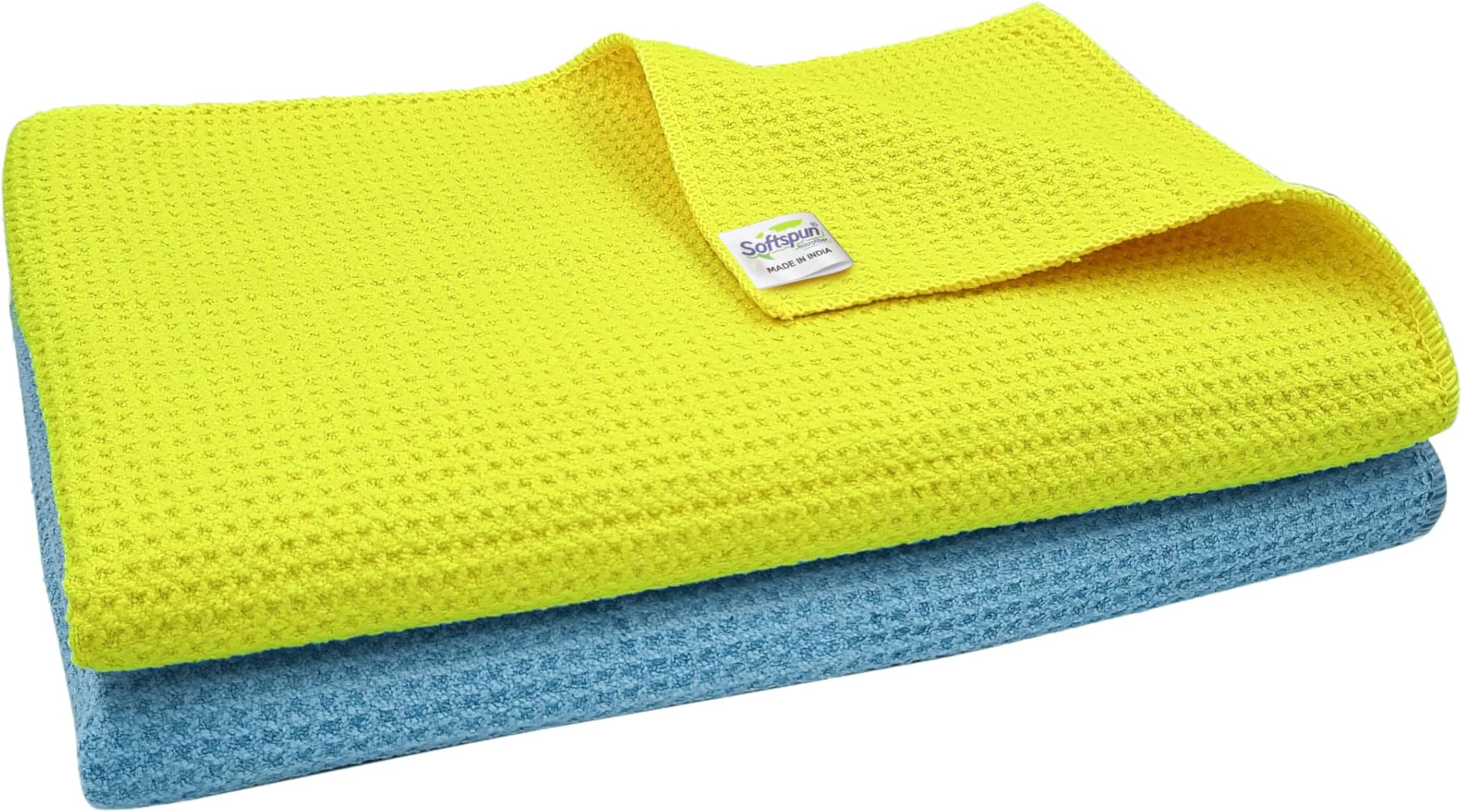 Microfiber Drying Cloth, 60x80 Cms 2Pcs Waffle Weave Towel Set 400 GSM Multicolour! Super Absorbent Lint & StreakFree Cloth Cleans and Polishes for Car WindowGlass Office & Home.