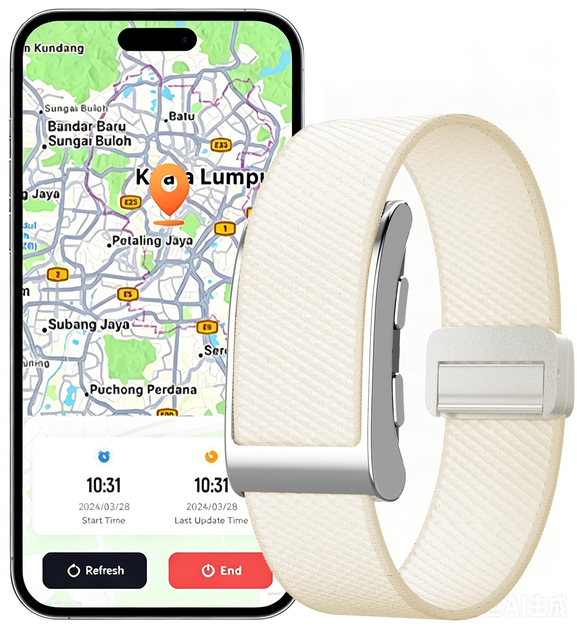 Tracker d'activité GPS sans écran - Moniteur de fréquence cardiaque - Moniteur de sommeil - Détection de chute d'oxygène dans le sang - SOS - Podomètre - Compteur de pas - Bracelet en nylon étanche