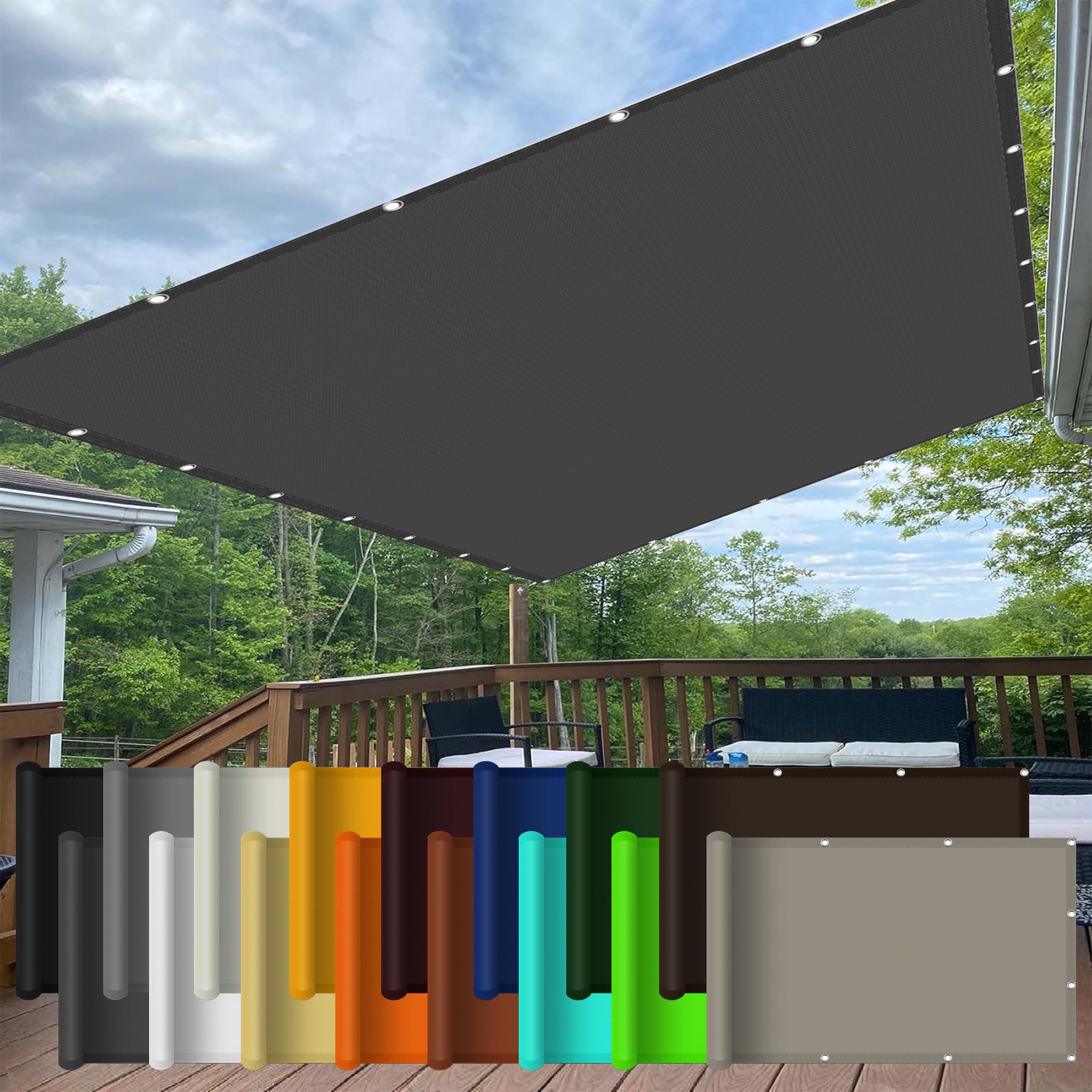 Voile d'ombrage rectangulaire étanche 3.8x5.5m gris foncé pour terrasse et jardin avec cordons