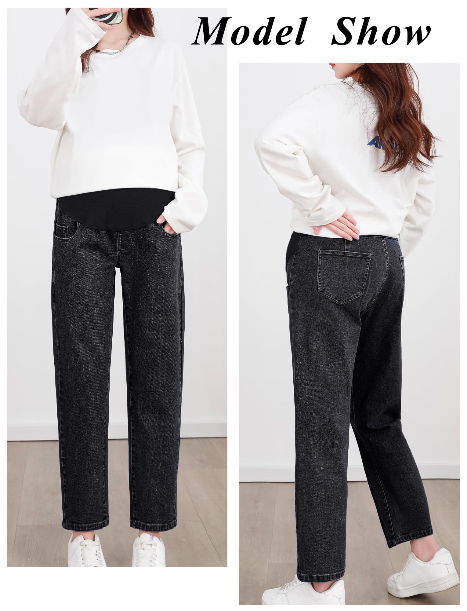 FEOYA Schwangerschaftsjeans Damen Umstandsjeans Umstandshosen Jeans mit weitem Bein Freizeitjeans Jeanshosen mit Taschen für Schwangere