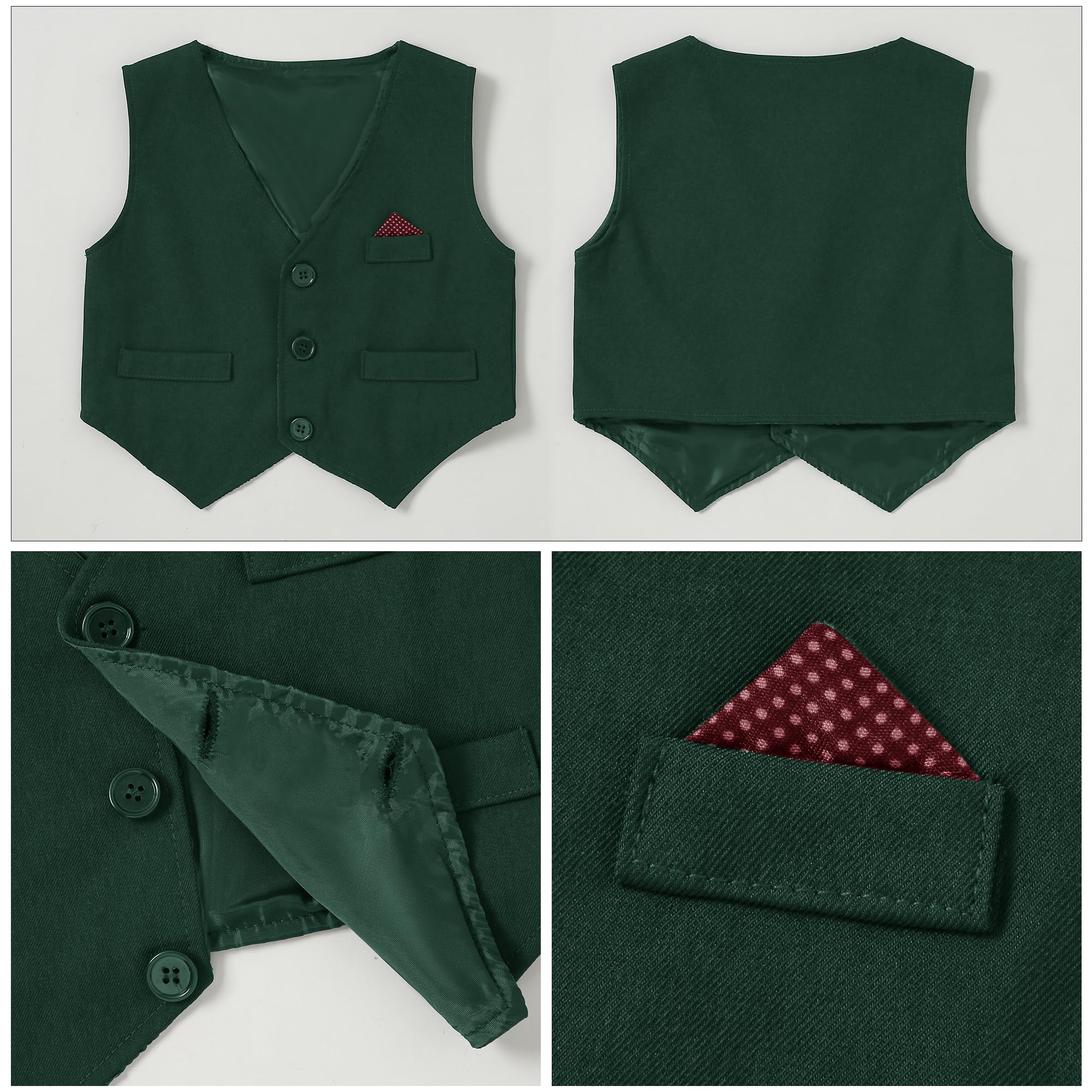 CARETOO Conjunto formal de 5 piezas de ropa para bebé niño pequeño, vestido de boda, camisa, chaleco, pajarita, pantalones con tirantes, 12M-5T