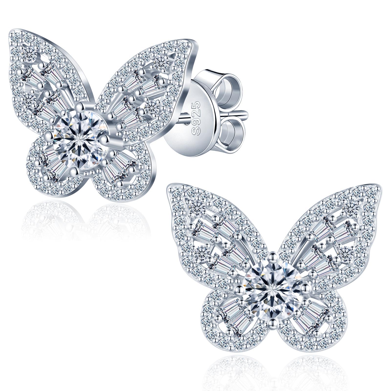 Damen Ohrringe Moissanite Schmetterling Ohrstecker Silber 925, Butterfly Ohrringe 1 Karat Funkelnde Ohr Schmuck mit Stein D-Farbe VVS1 Hypoallergen für Mutter Frau Freundin