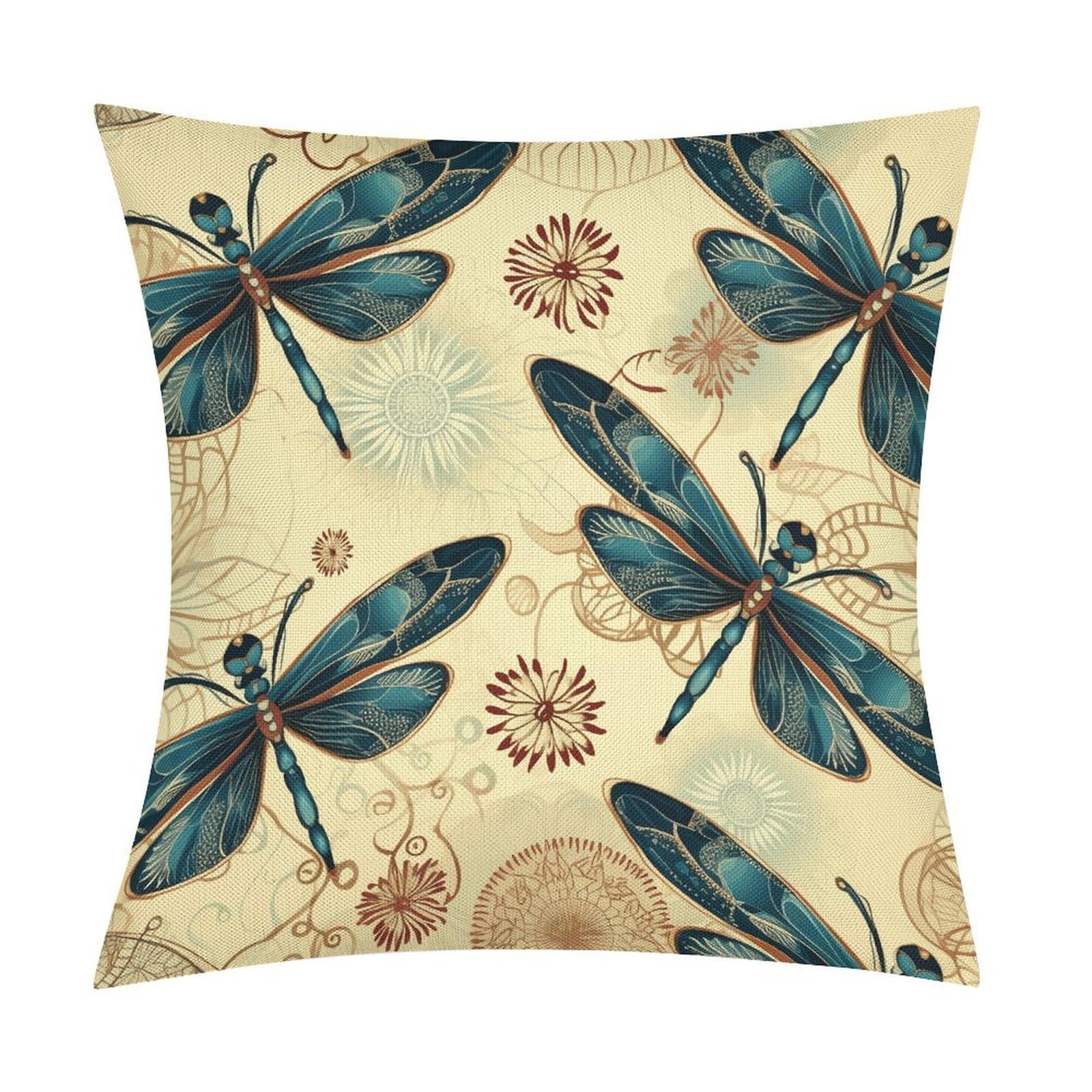 Dragonfly1 Pillow Covers 18x18 Inch, Pillow Cases Boho Farmhouse, Throw Pillow Covers for Couch Sofa Bed Spring Home Decor