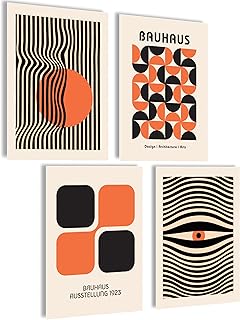 mojoliving Poster Vintage Poster Bilder Küche Wanddeko Wohnzimmer Aesthetic Bilder Set Wandbilder Wohnzimmer Vintage (Bauhaus Black Orange, Posterset 4x A4 (21x30cm) | ohne Rahmen)