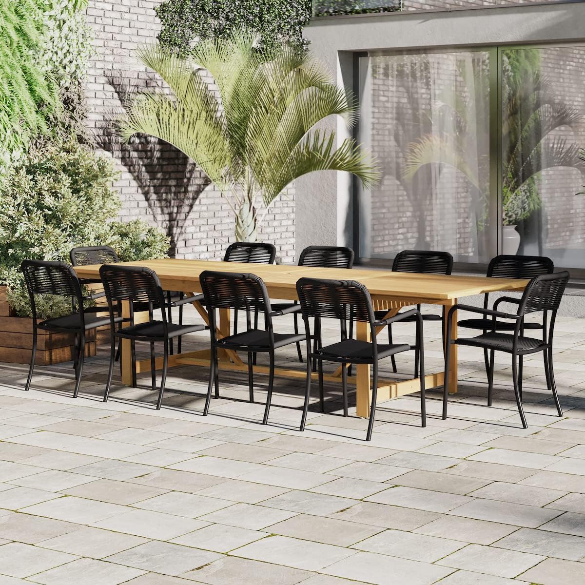 Brampton Eucalyptus 11-pc Patio Outdoor Extendable Dining Set, Black (Pack of 11)