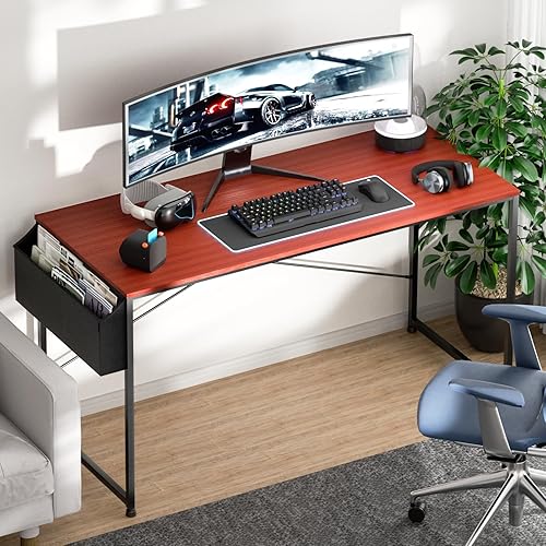 Miniatura 12 de Magshion Escritorio para computadora de 40 pulgadas, escritorio de estudio para oficina en casa con bolsa de almacenamiento, mesa moderna y simple