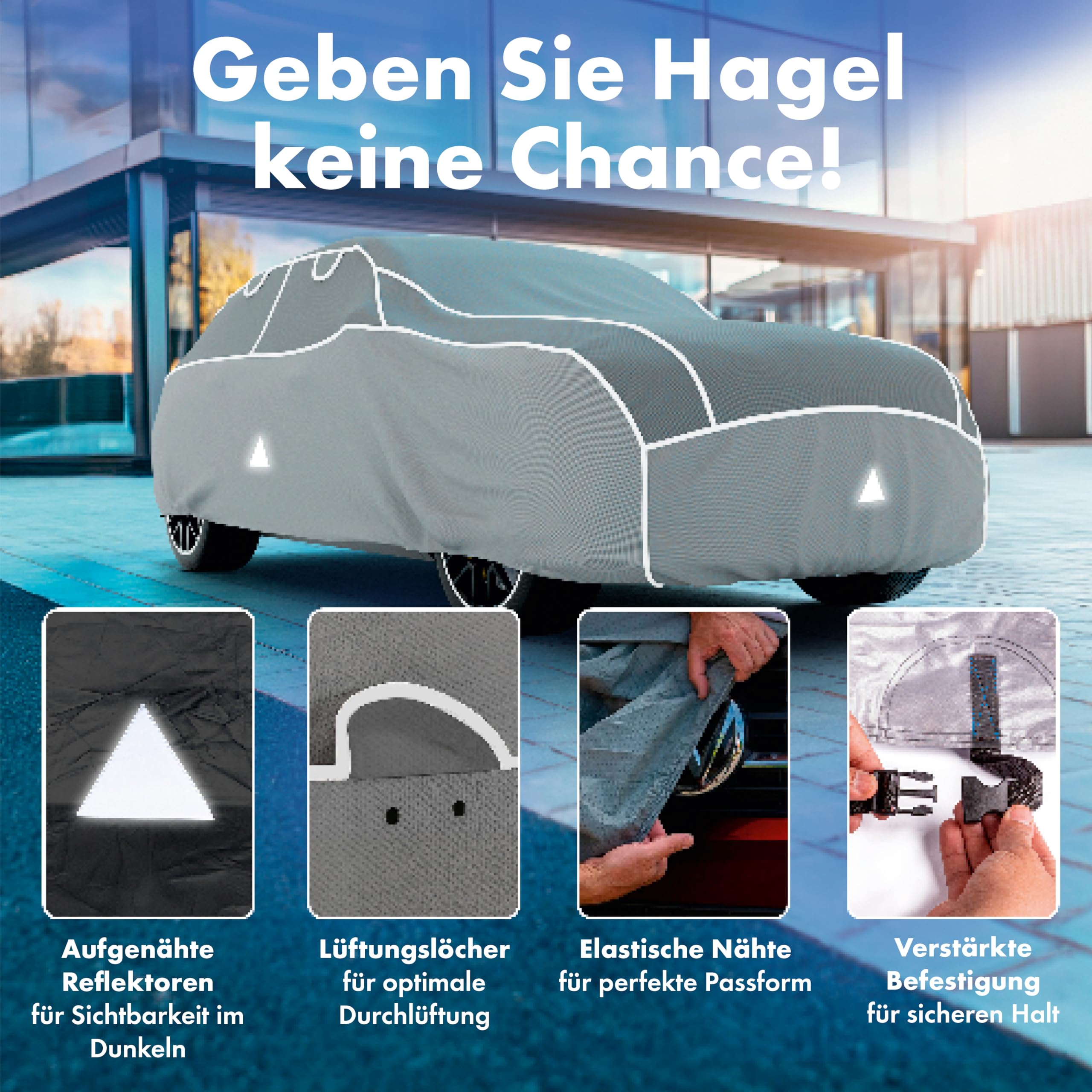 WALSER Premium Hagelschutz Abdeckplane Auto, Auszeichnung Sehr Gut* Hagelschutzplane, TÜV geprüfte* Autogarage Hagel, Hybrid UV Protect Vollgarage, Wasserabweisende Abdeckung Größe 8 SUV/Van