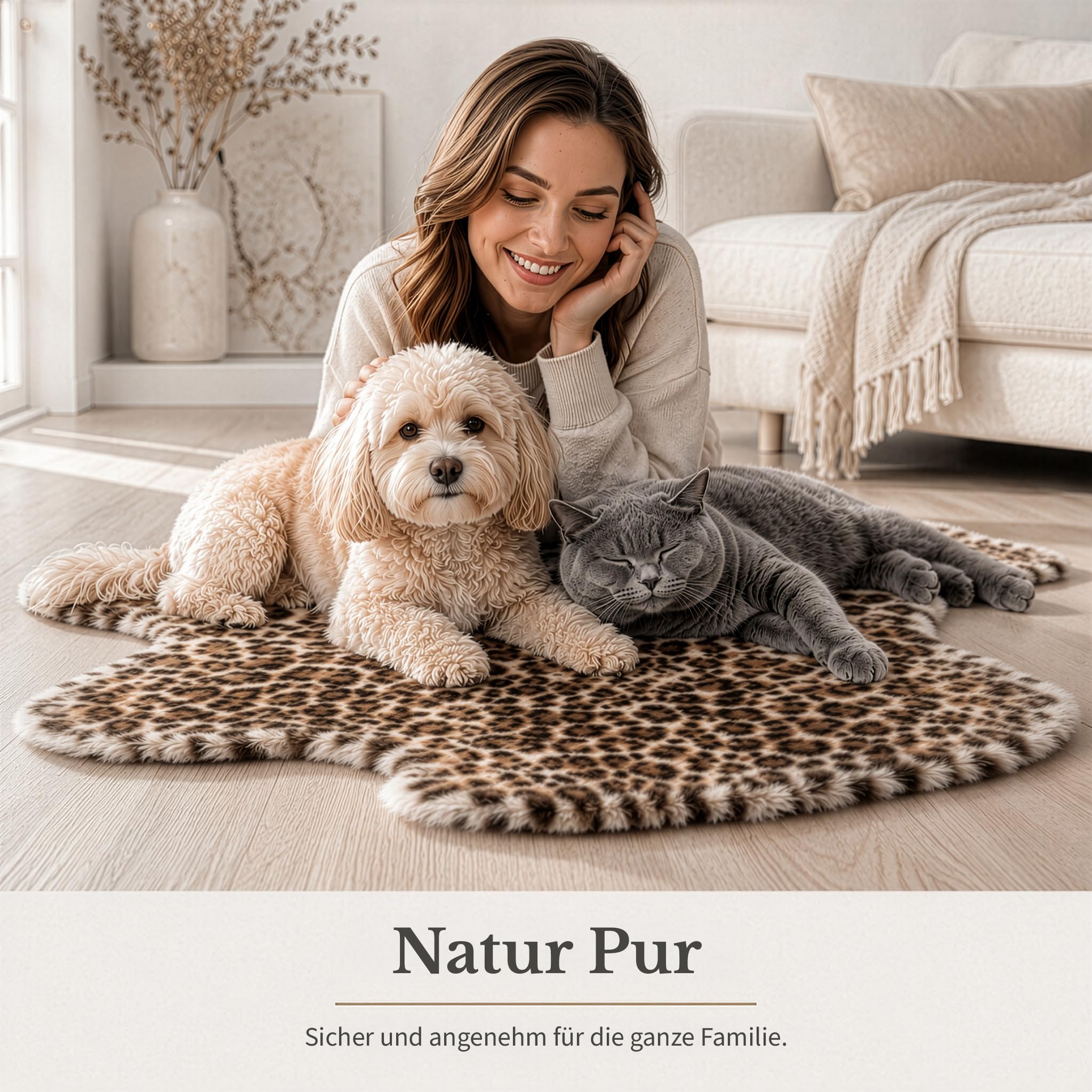 KARAT Design peau de mouton Audrey en véritable peau d'agneau - 100 % laine de mouton environ 90 × 60 cm - Fourrure décorative douce avec motif animal - Tapis en fourrure - Coussin de siège pour