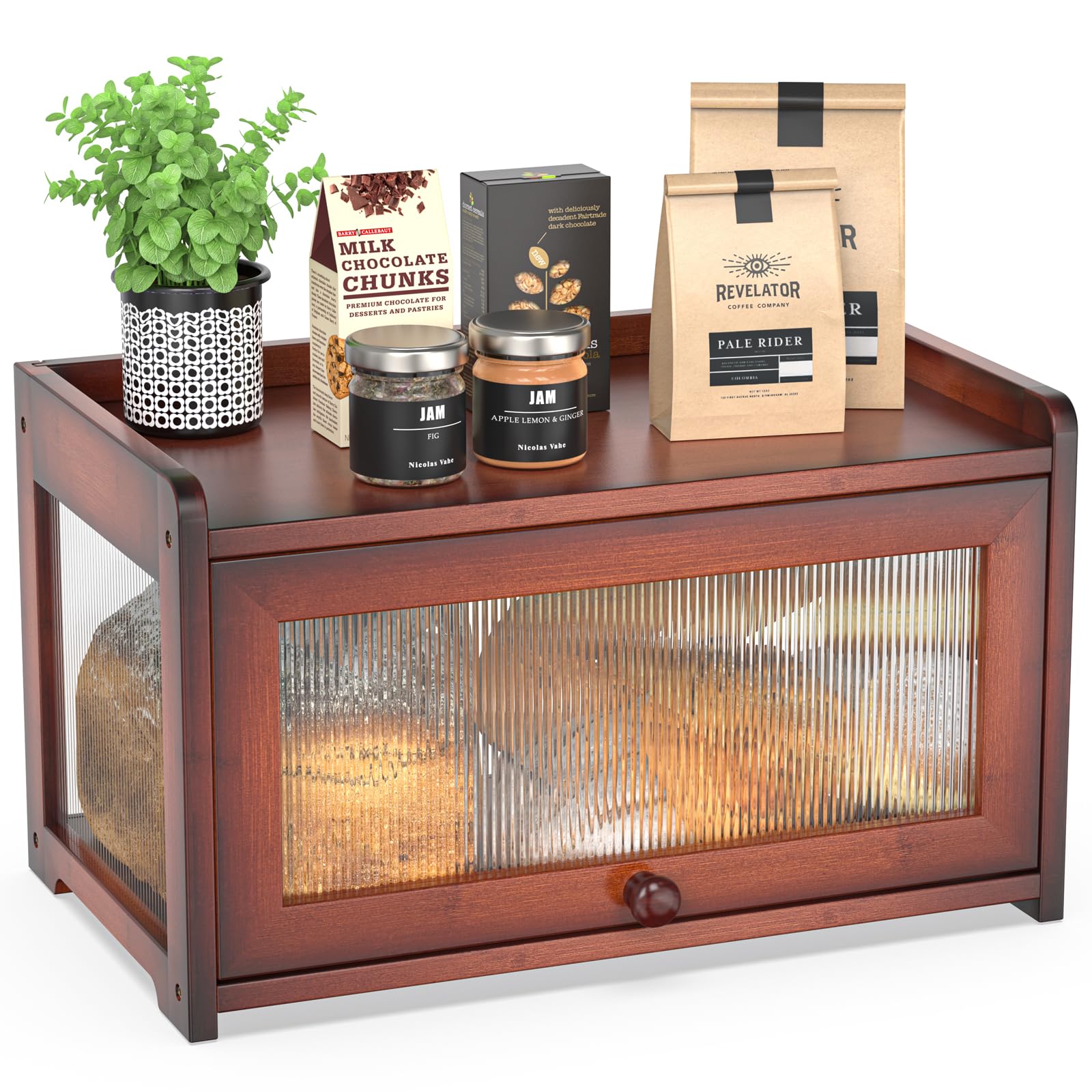 BAMBANG Extra Large Bamboo Bread Box for Kitchen Counter, Bread Bin Farmhouse Bread Box, Wooden Bread Bin Bread Storage Container for Homemade Bread, Rustic Brown